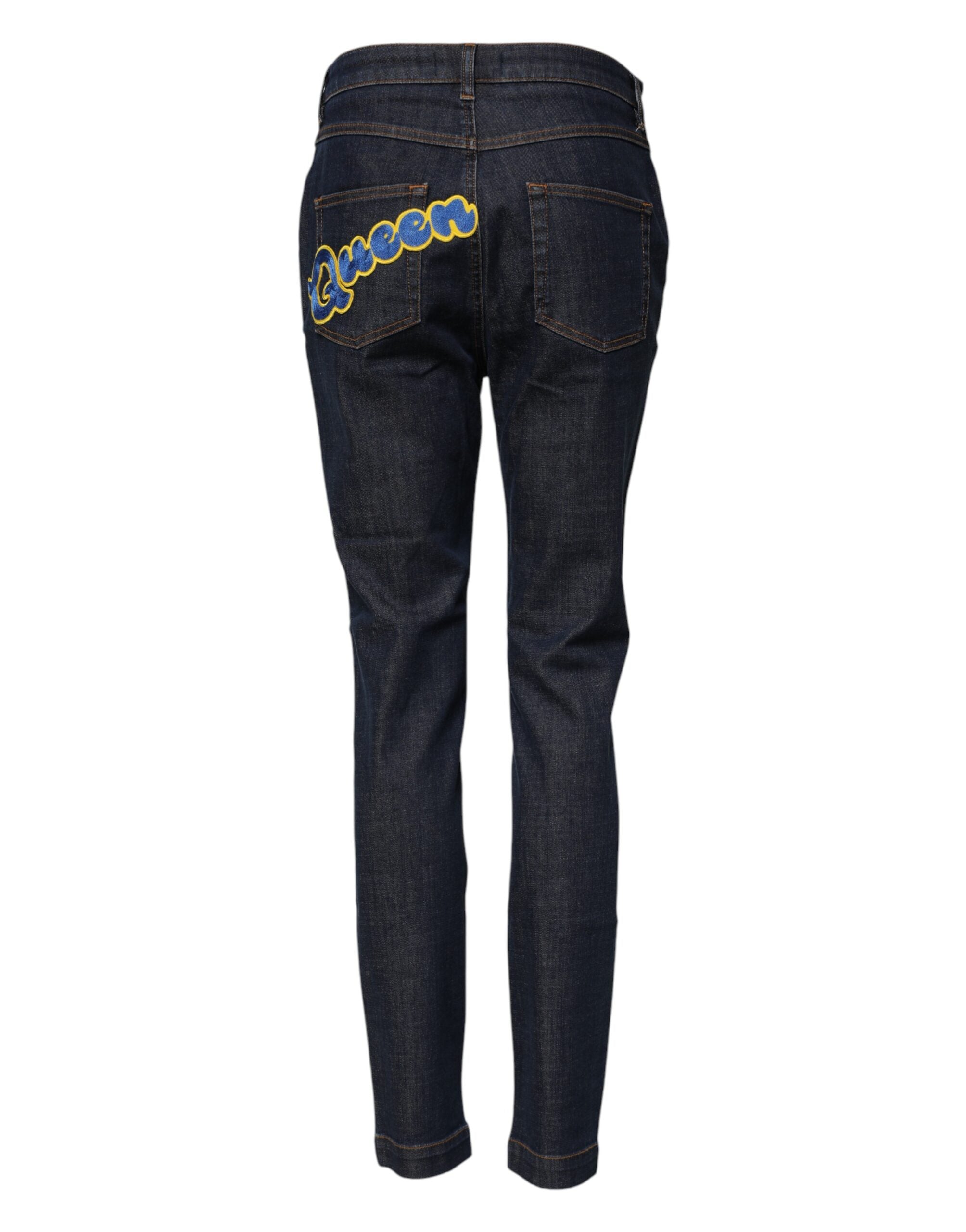 Blue Queen Patch AUDREY Mid Waist Denim Jeans - ventzia