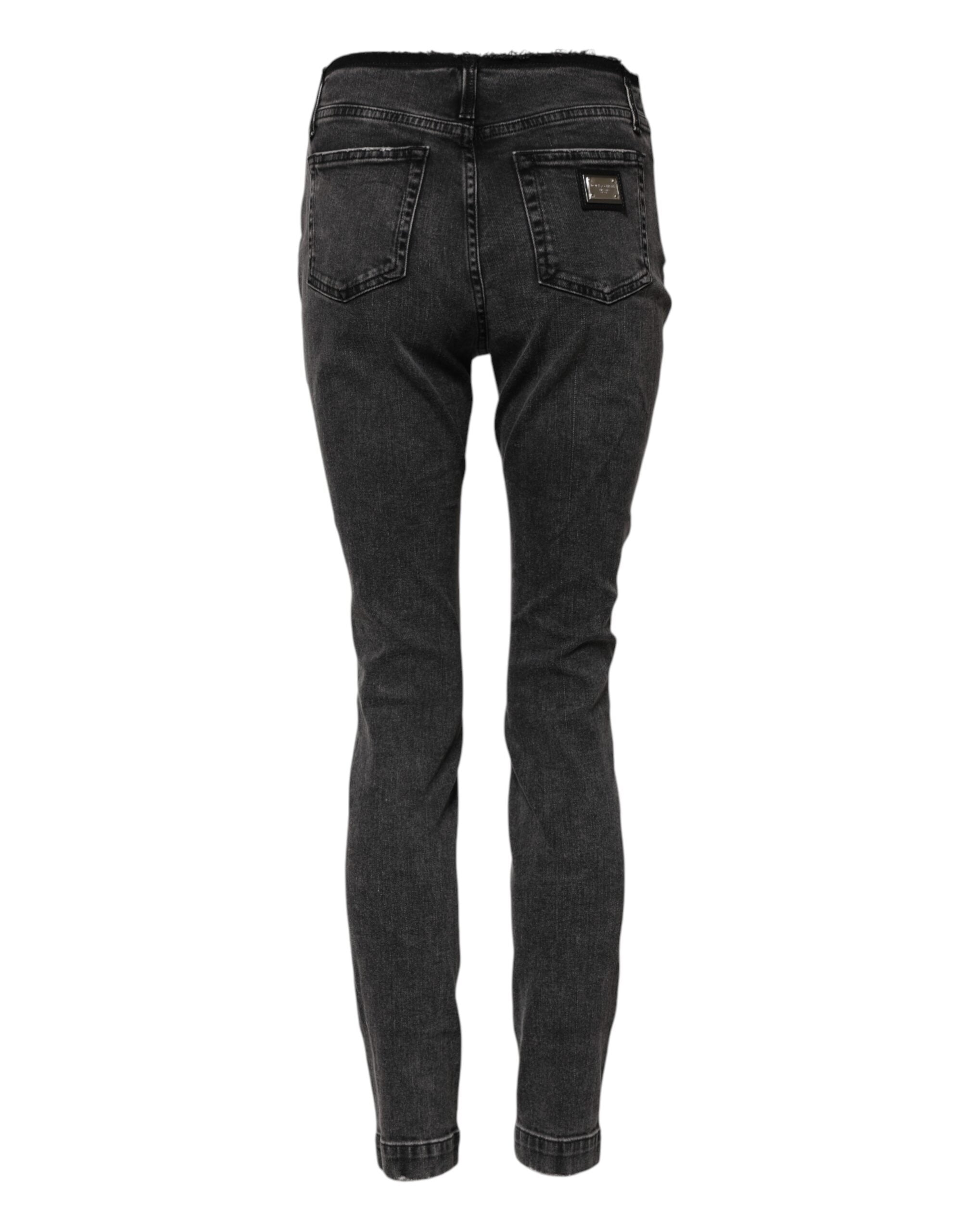 Gray Skinny Cotton Mid Waisted Denim Jeans - ventzia