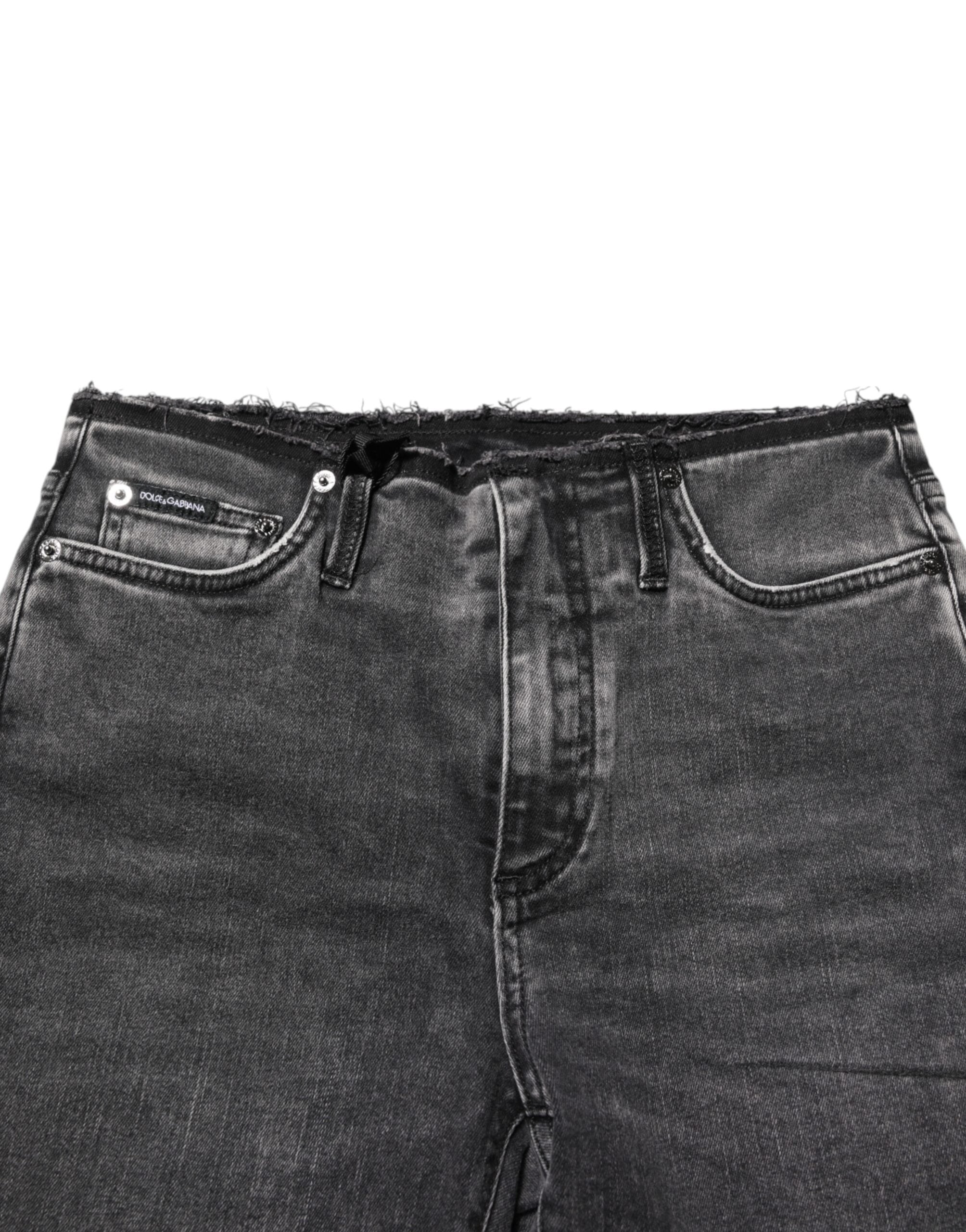 Gray Skinny Cotton Mid Waisted Denim Jeans - ventzia