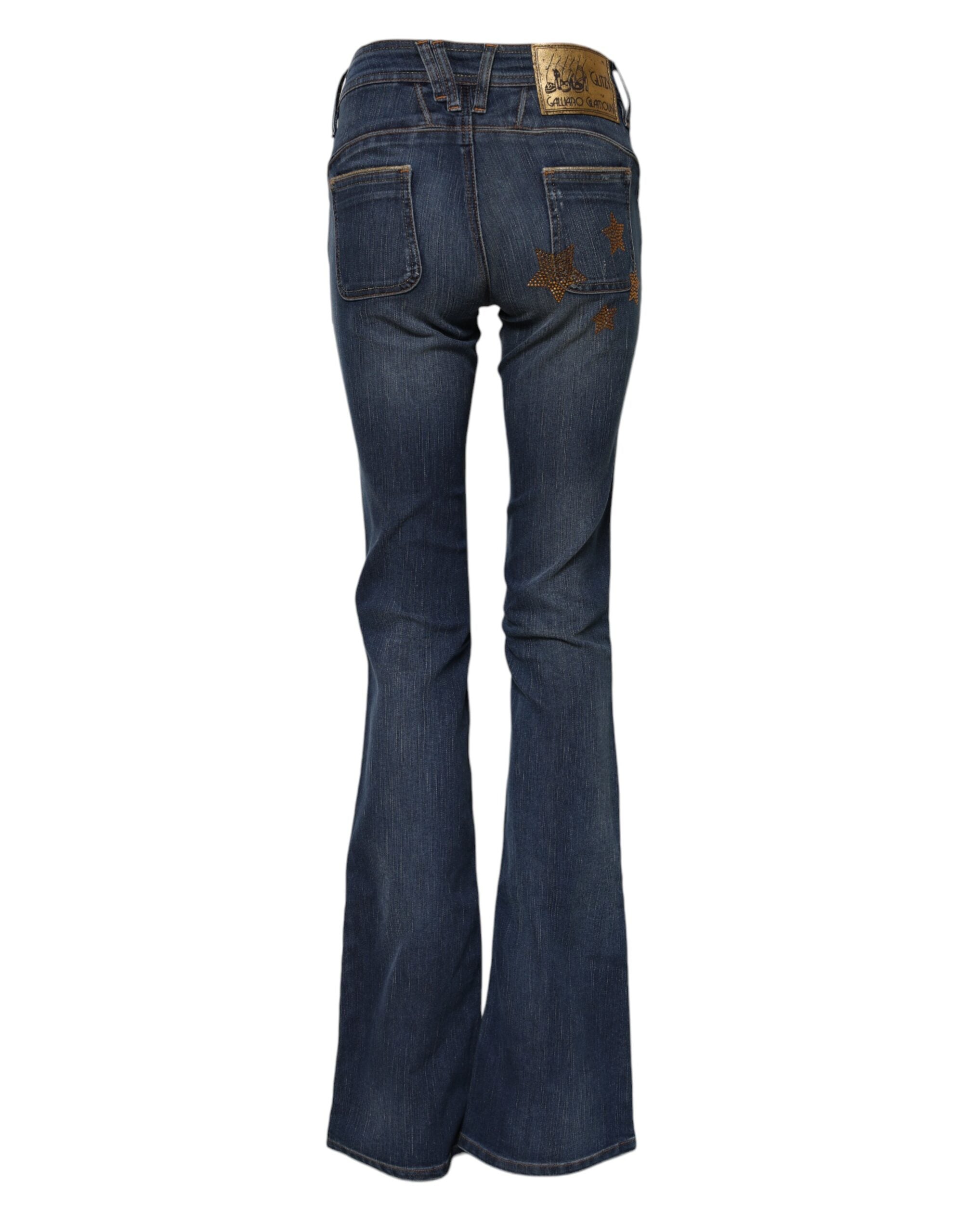 Blue Cotton Mid Waist Wide Leg Denim Jeans - ventzia