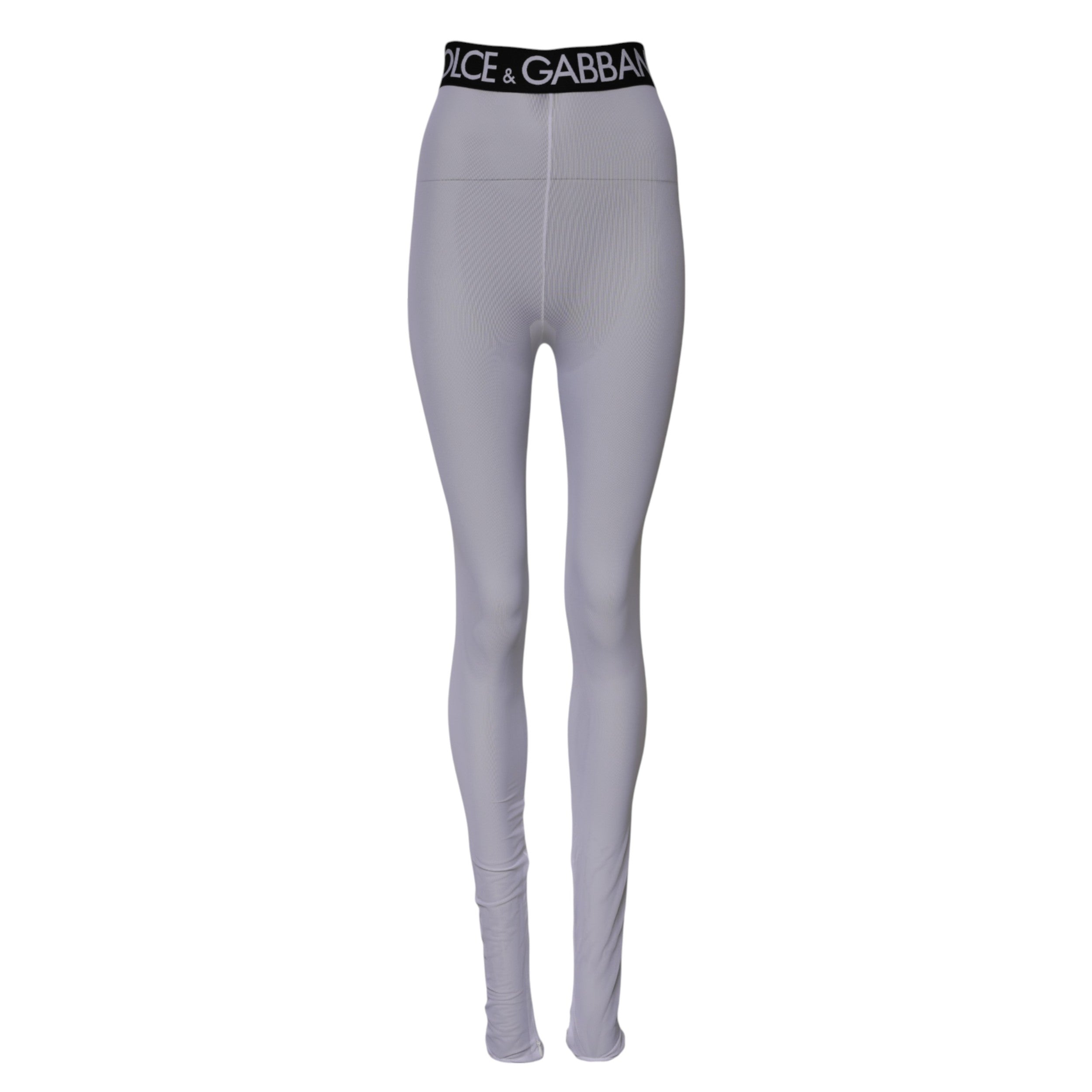 Gray Nylon DG Logo Mid Waisted Leggings Pants - ventzia