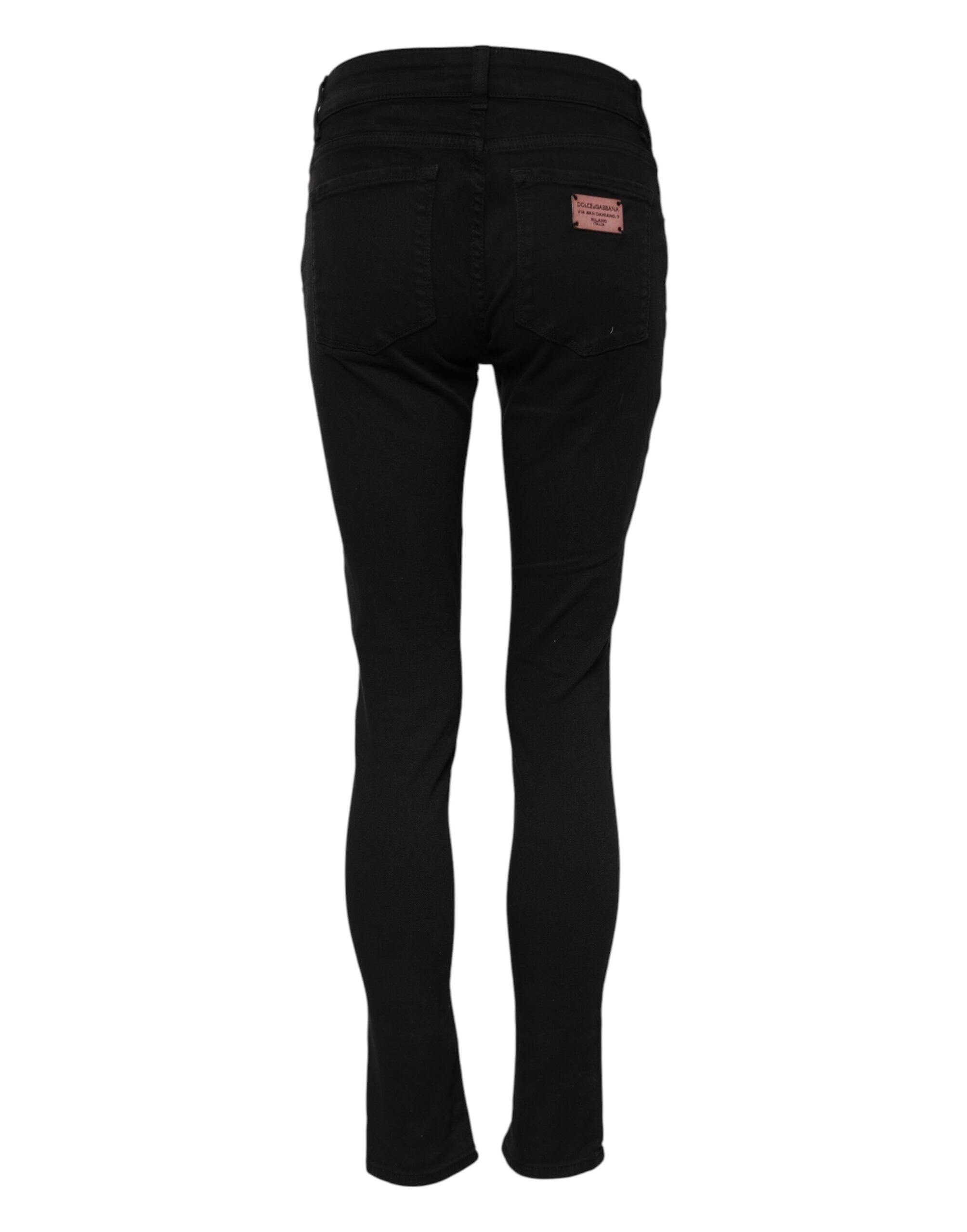 Black Cotton Skinny Mid Waisted Denim Jeans - ventzia