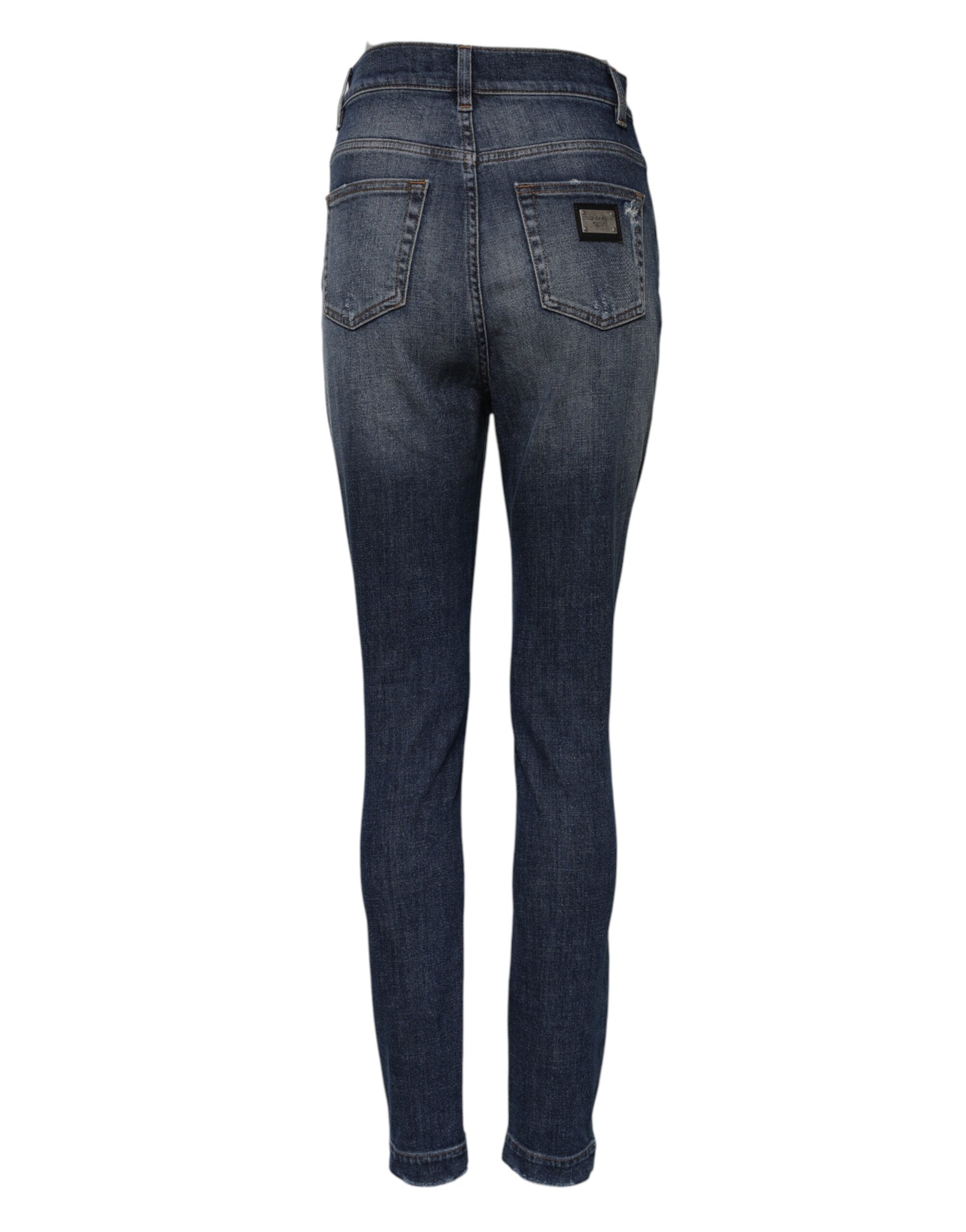 Blue Washed Cotton High Waisted Denim Jeans - ventzia