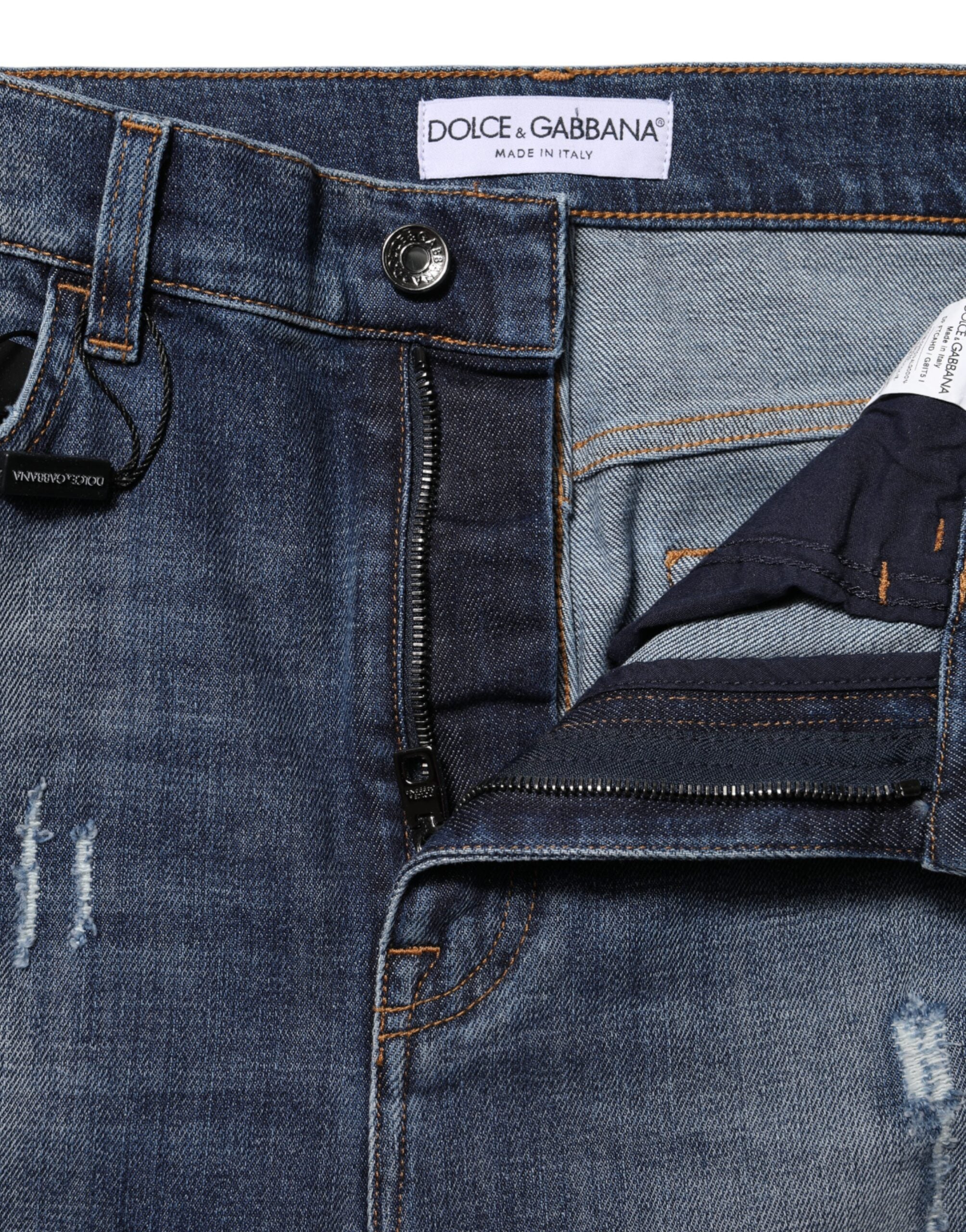 Blue Washed Cotton High Waisted Denim Jeans - ventzia