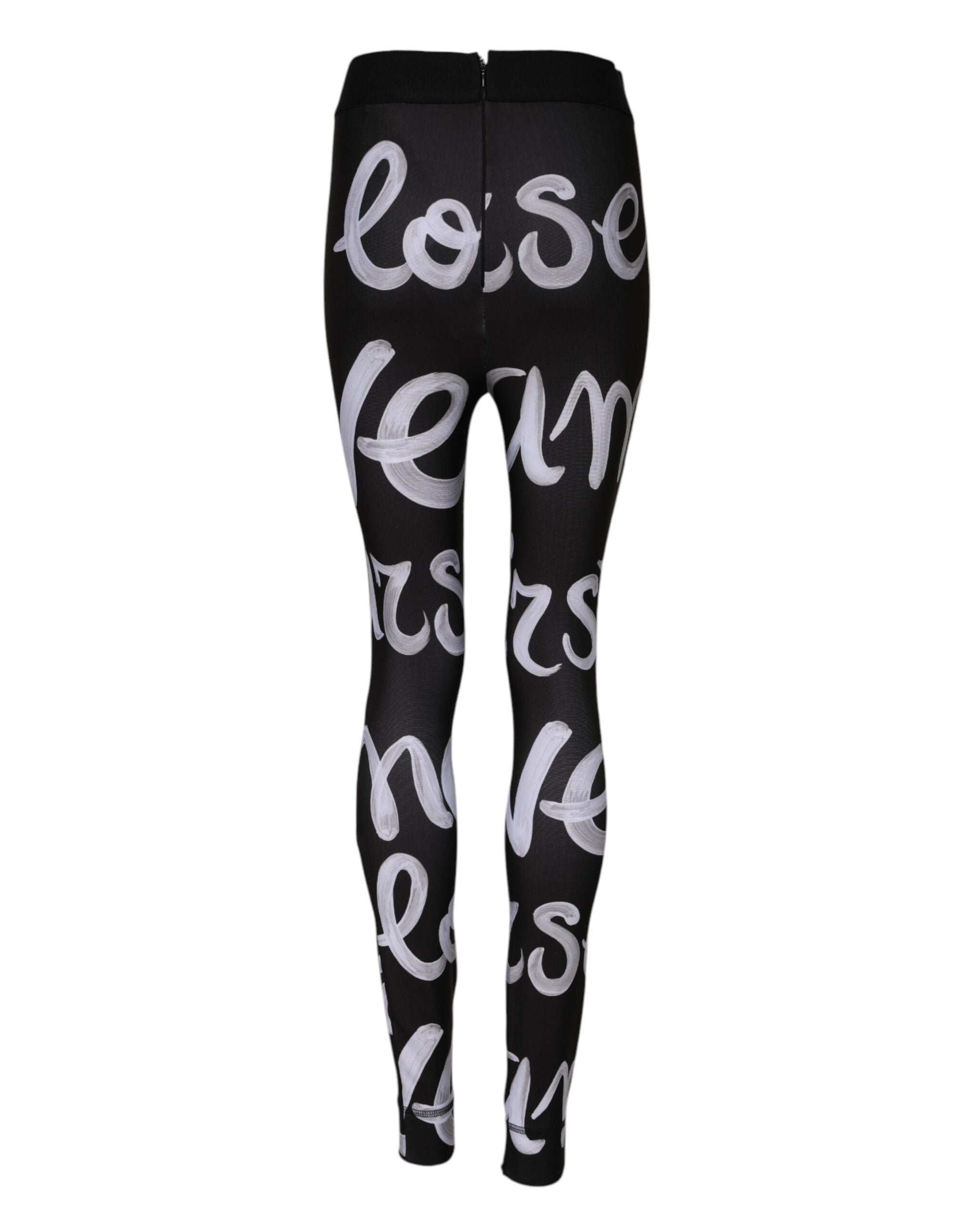 Black Polyester Logo Print Mid Waisted Pants - ventzia