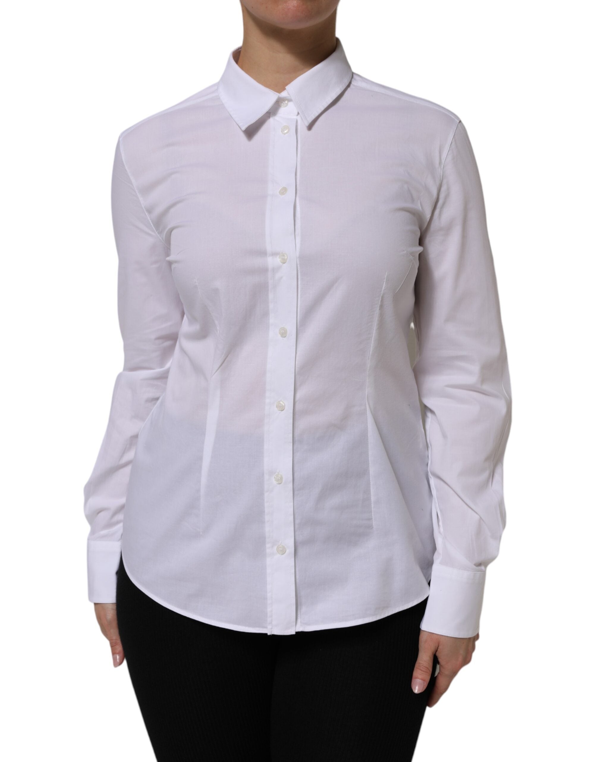 White Cotton Long Sleeves Collared Top Shirt - ventzia