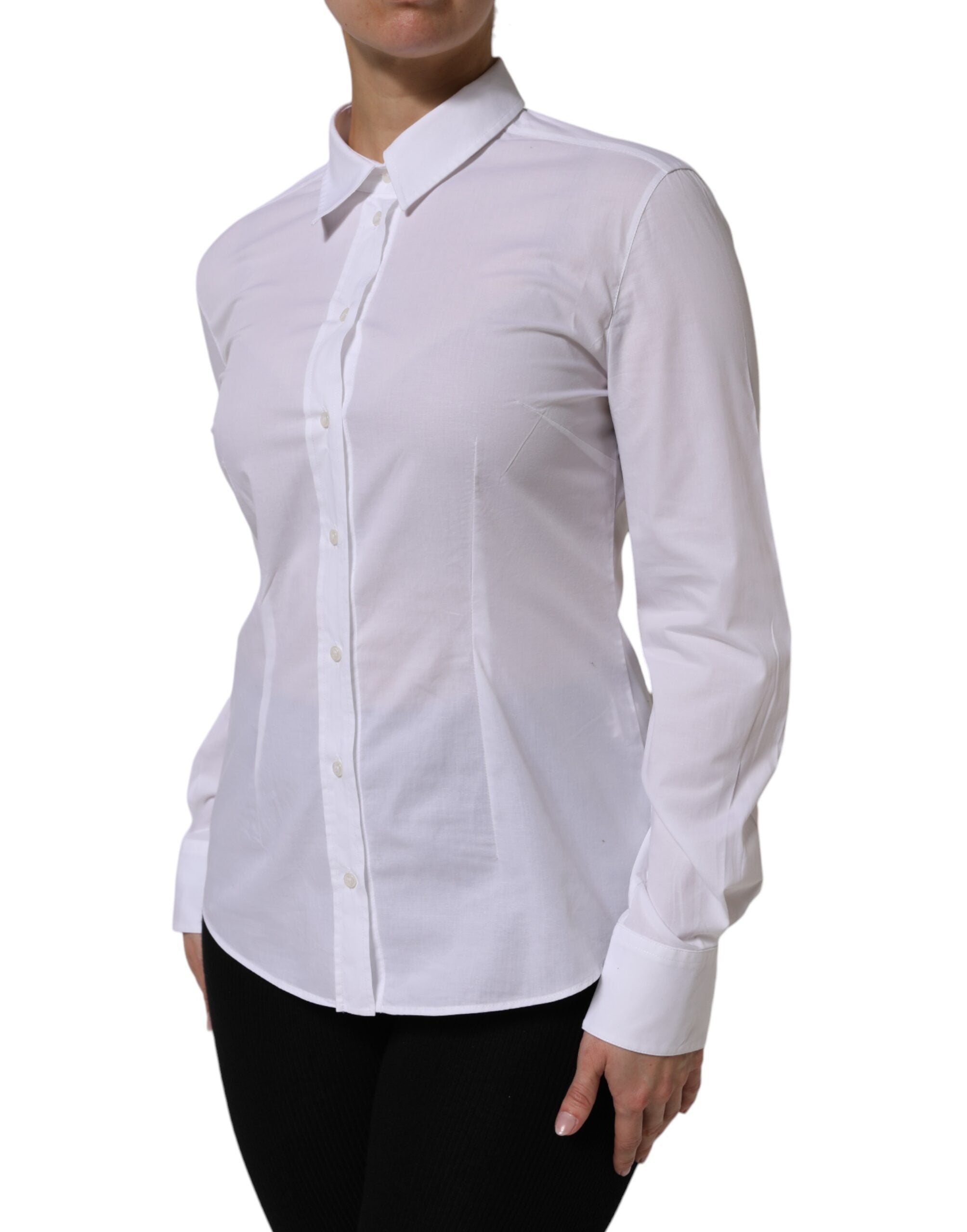 White Cotton Long Sleeves Collared Top Shirt - ventzia