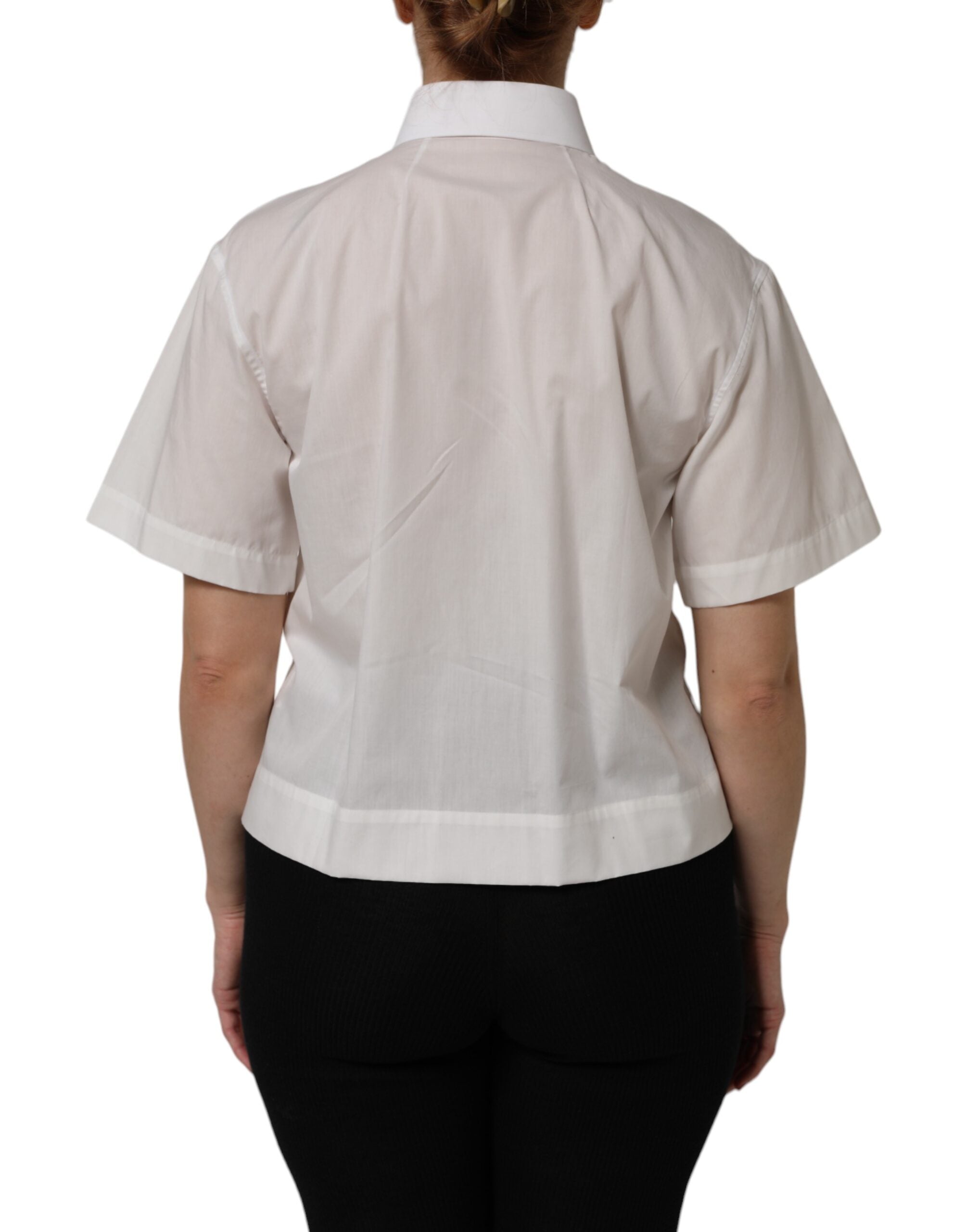 White Cotton Short Sleeves Collared Top Shirt - ventzia