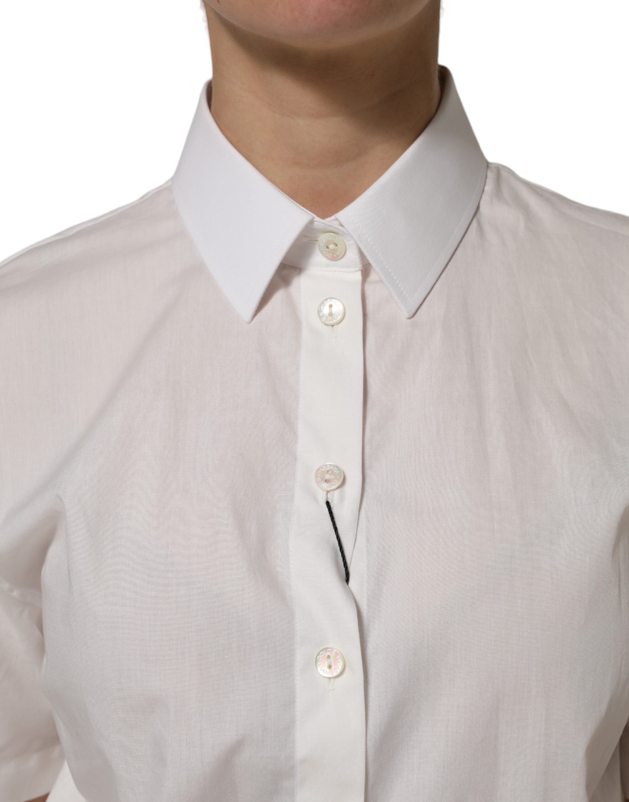 White Cotton Short Sleeves Collared Top Shirt - ventzia