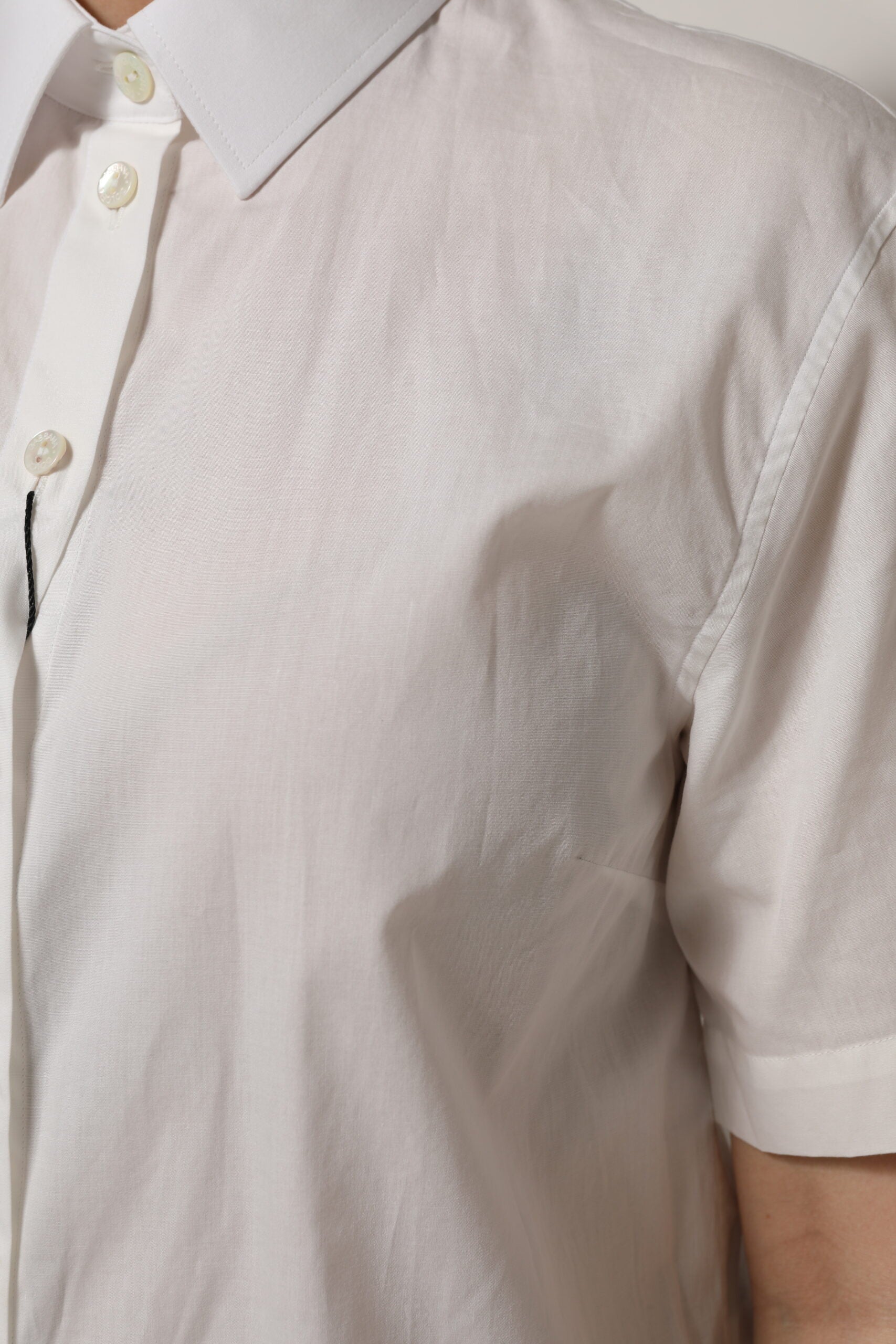 White Cotton Short Sleeves Collared Top Shirt - ventzia