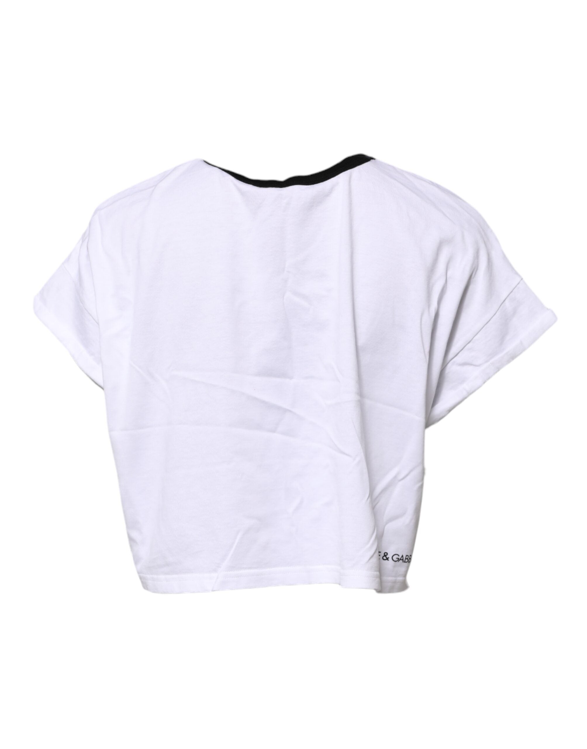 White Graphic Print Crew Neck Cropped T-shirt - ventzia