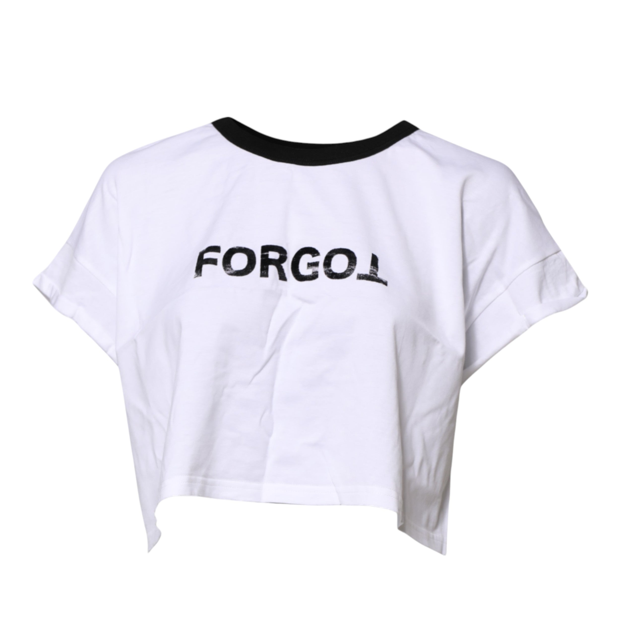 White Graphic Print Crew Neck Cropped T-shirt - ventzia