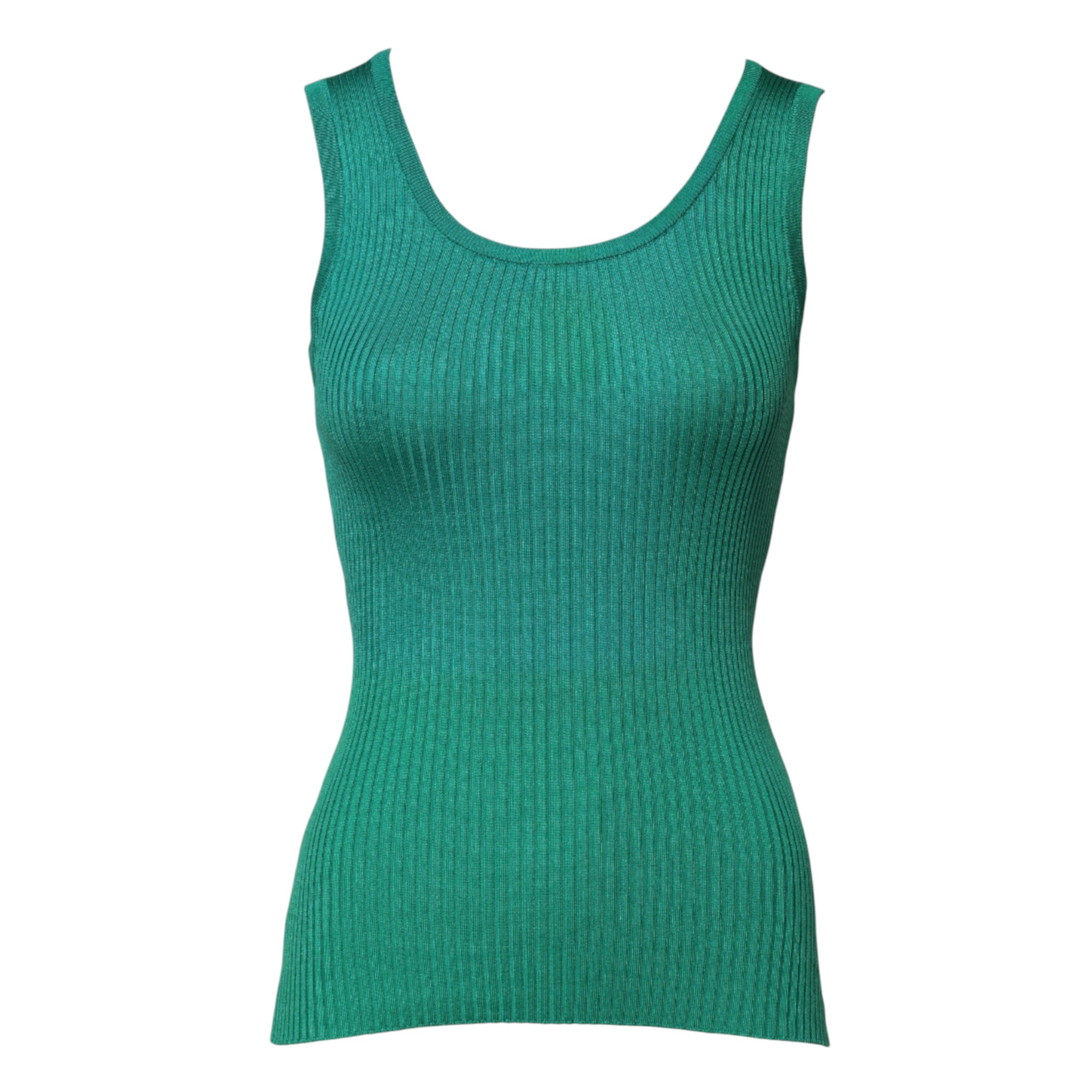 Green Silk Sleeveless Round Neck Tank Top - ventzia
