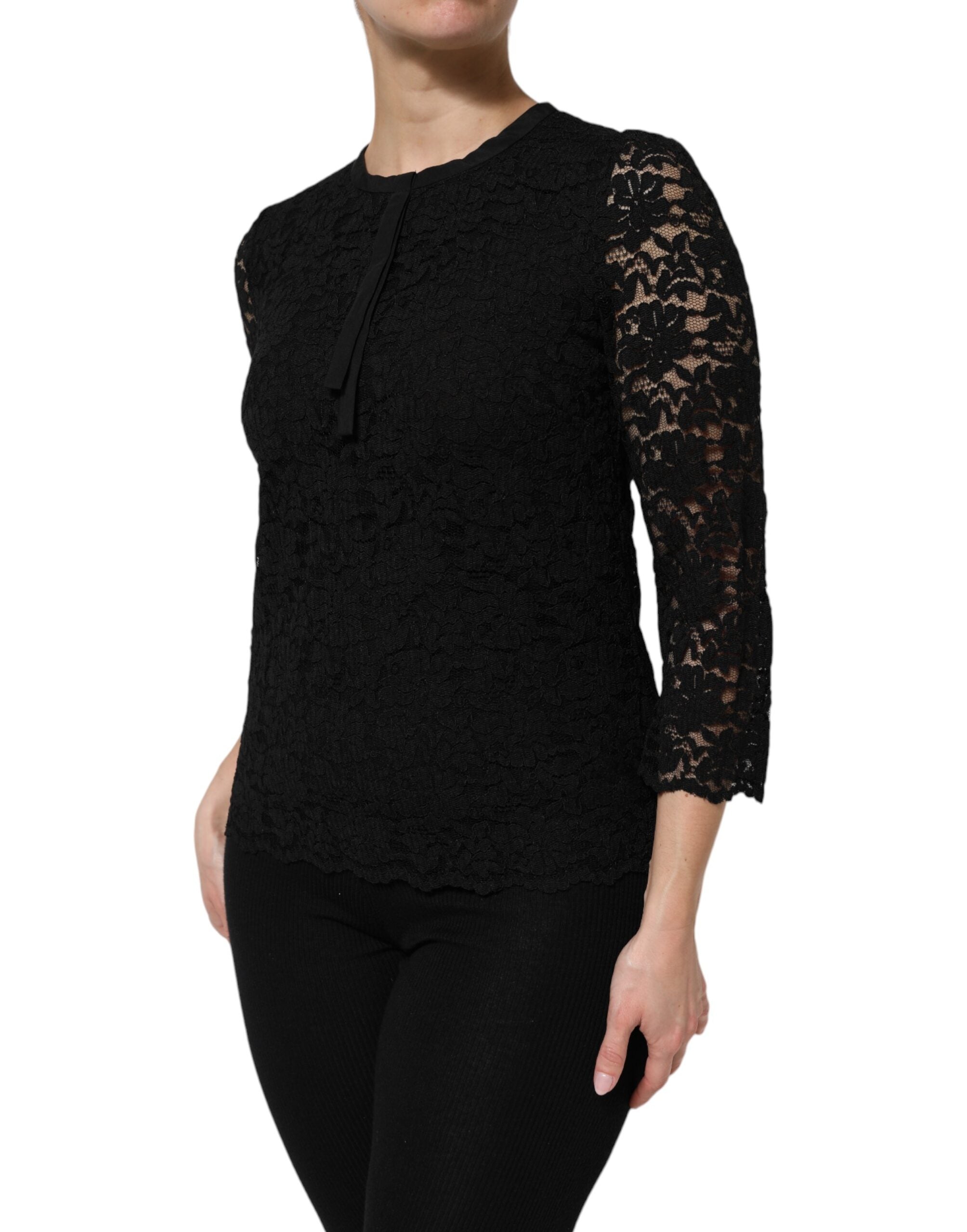 Black Nylon Lace Long Sleeve Blouse Top - ventzia