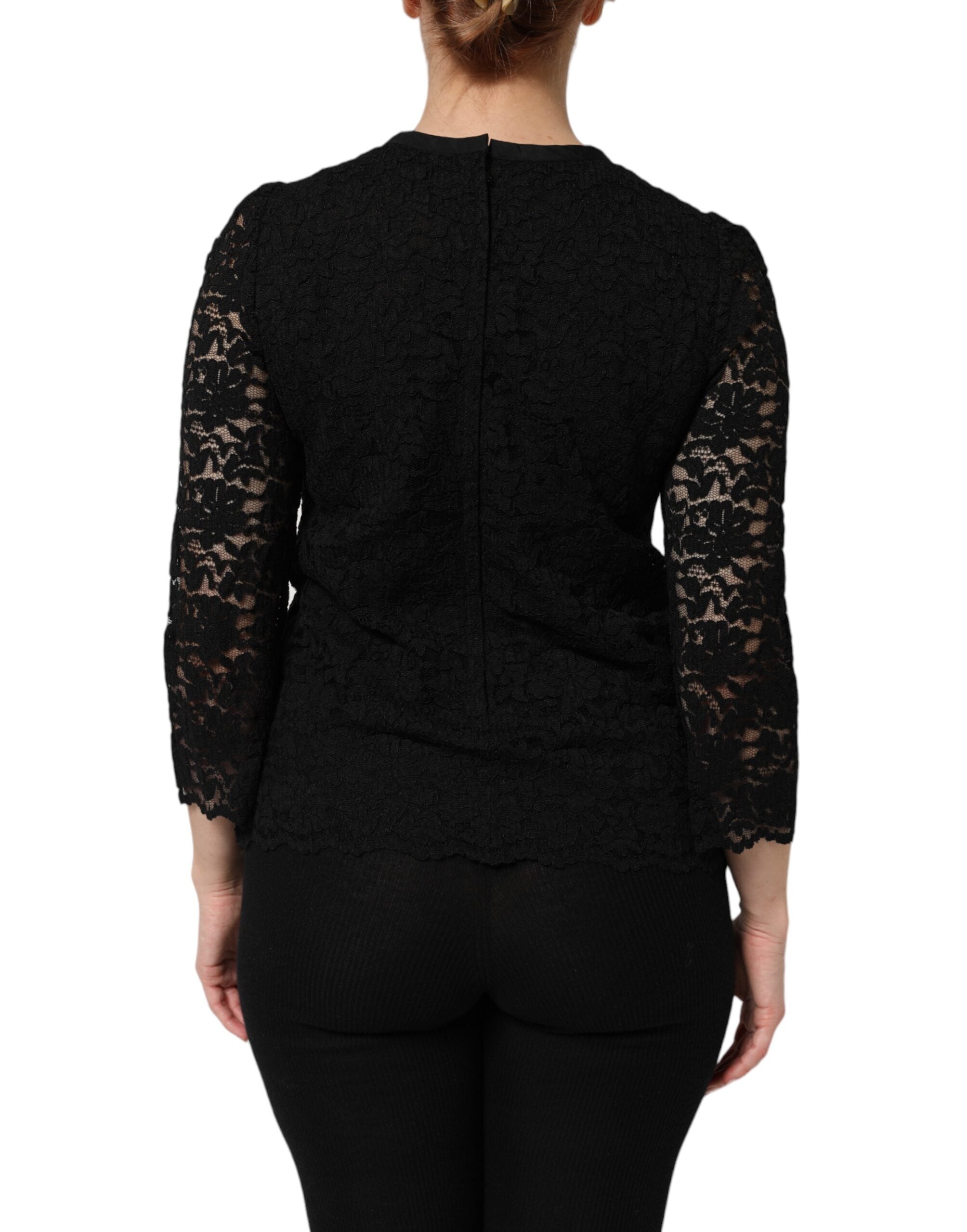 Black Nylon Lace Long Sleeve Blouse Top - ventzia
