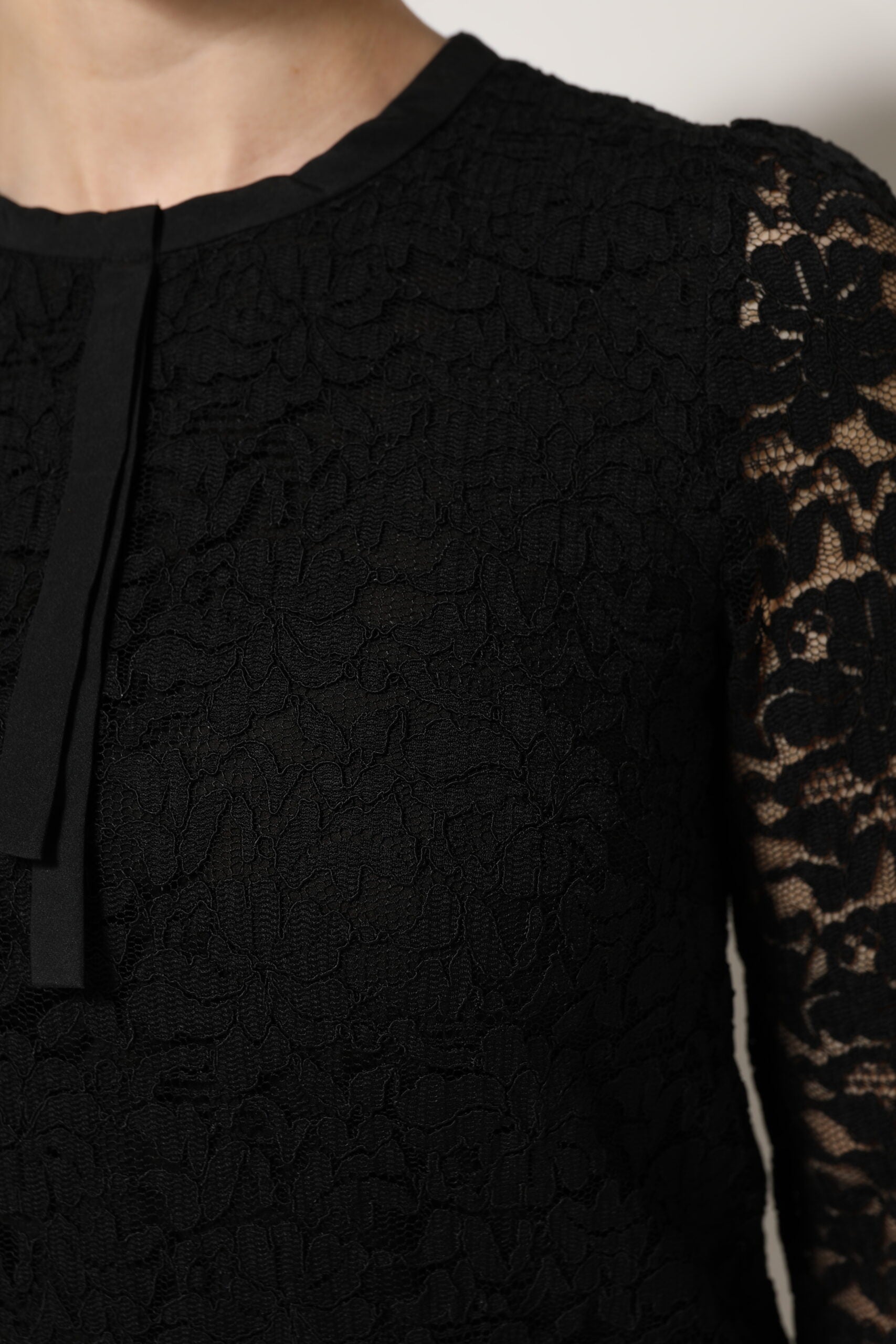 Black Nylon Lace Long Sleeve Blouse Top - ventzia