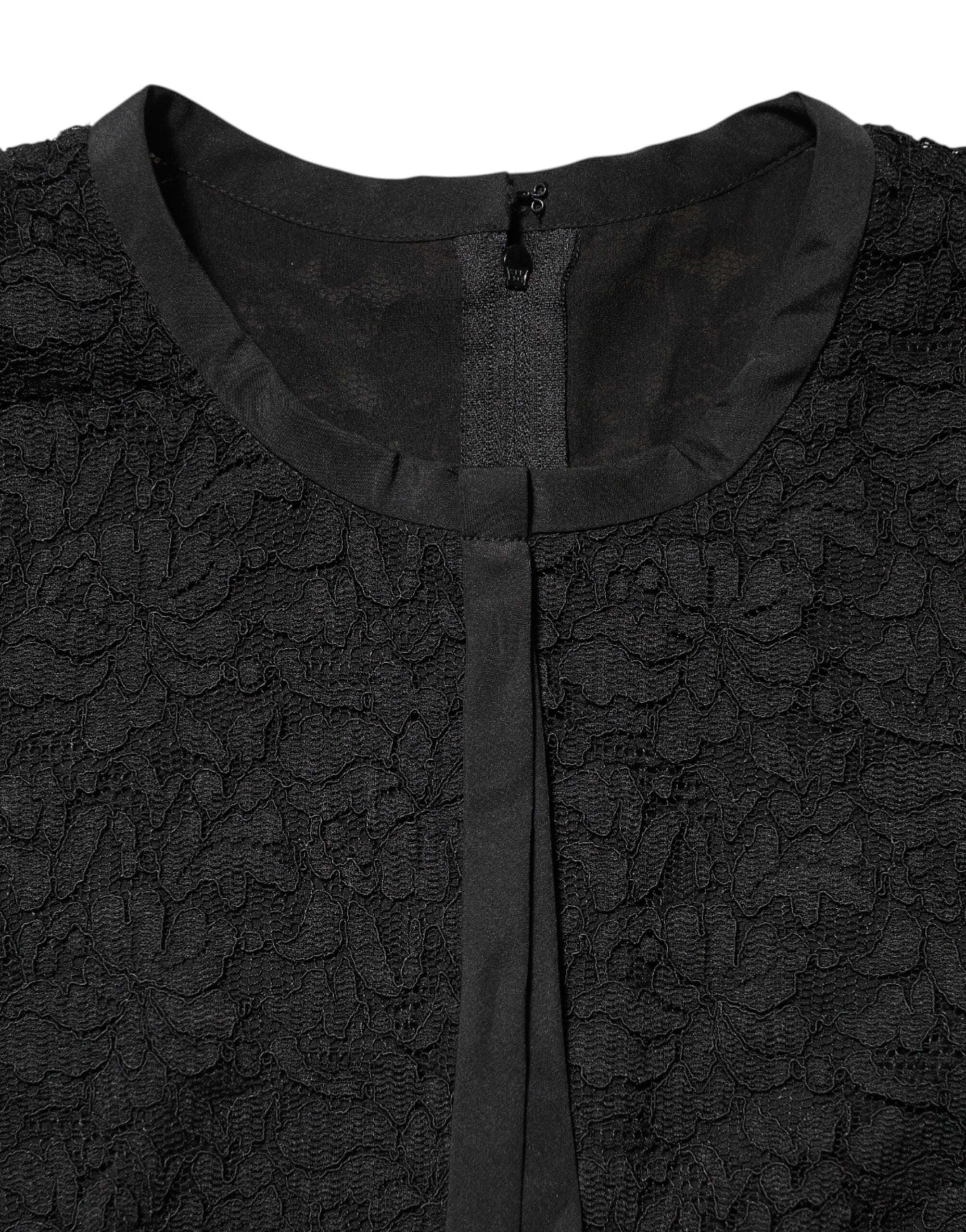 Black Nylon Lace Long Sleeve Blouse Top - ventzia