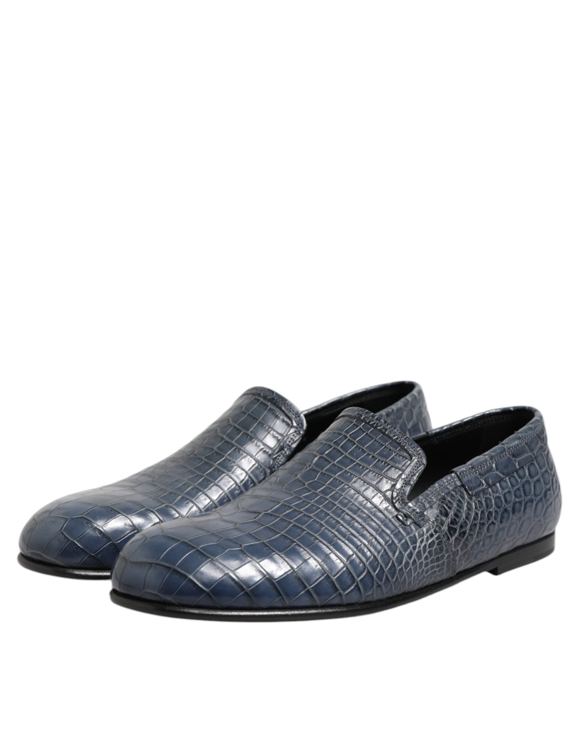 Blue Exotic Leather Slip On Loafers Men Dress Shoes - ventzia
