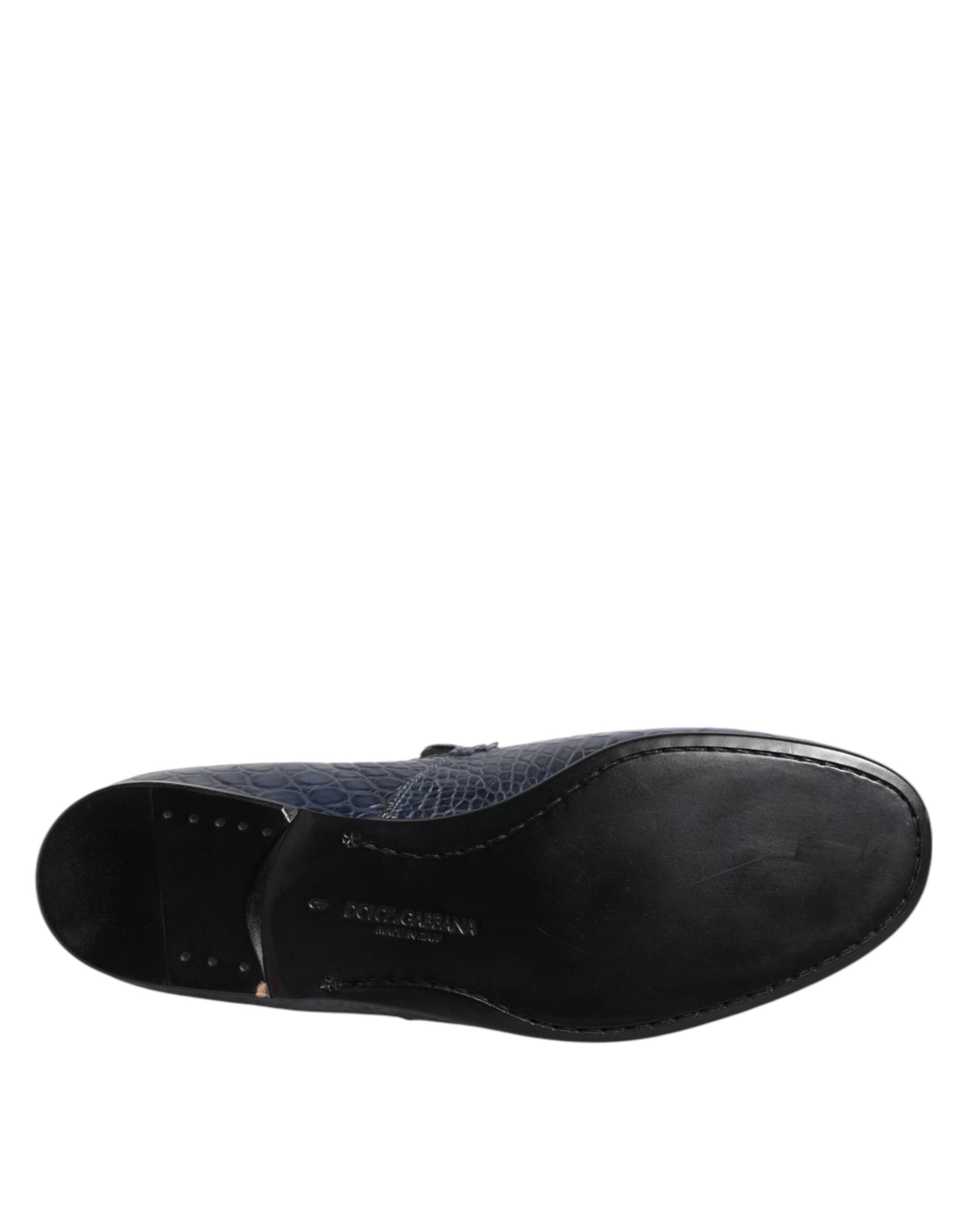 Blue Exotic Leather Slip On Loafers Men Dress Shoes - ventzia