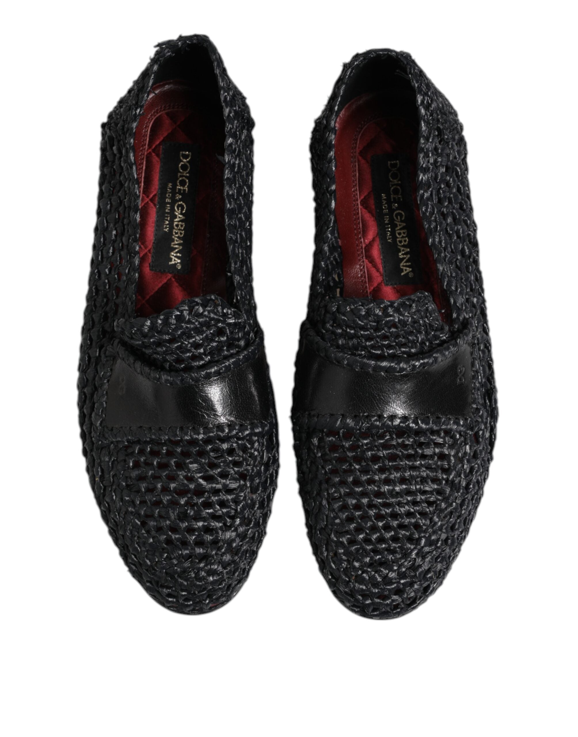 Black Woven Leather Slip On Loafers Men Shoes - ventzia