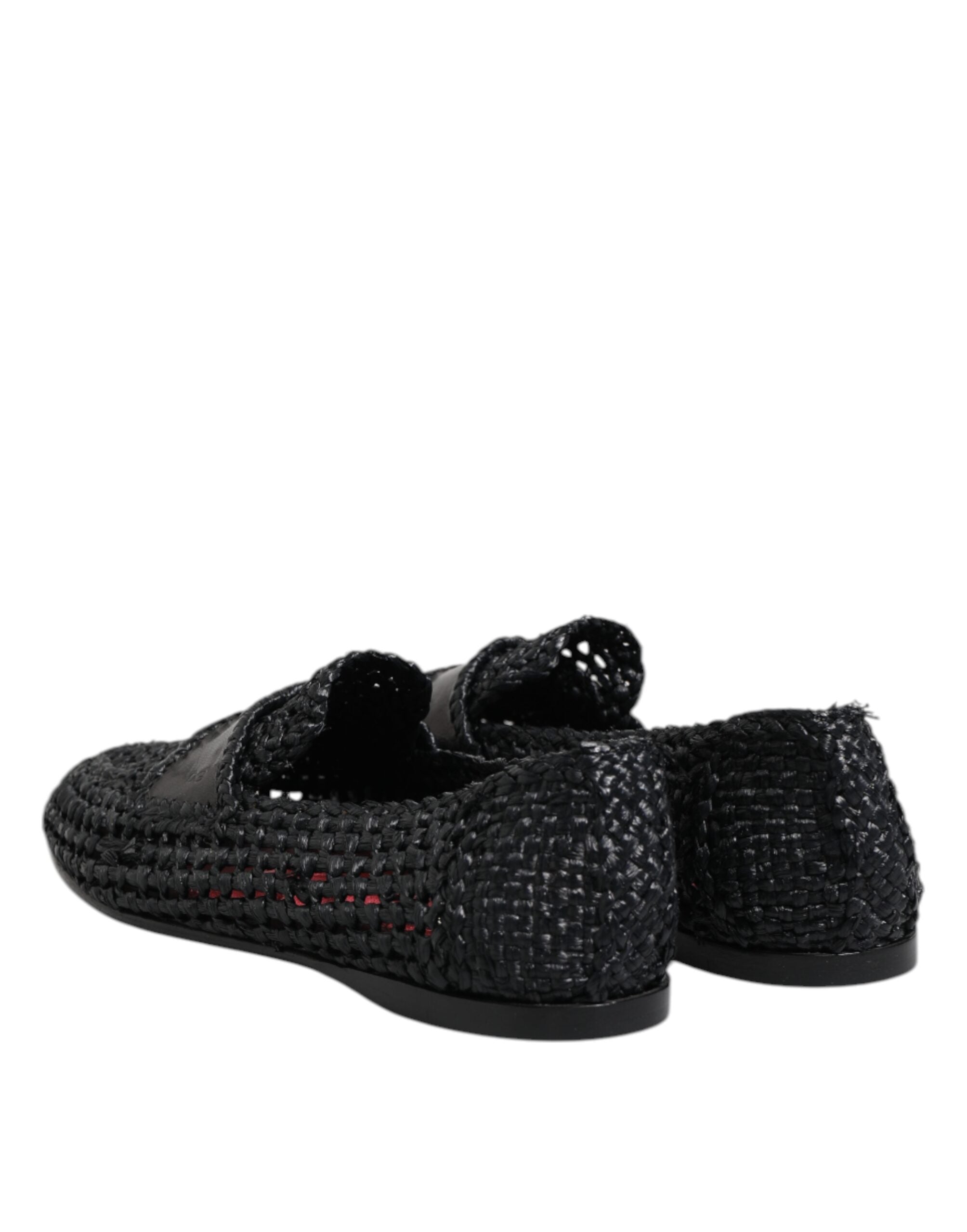 Black Woven Leather Slip On Loafers Men Shoes - ventzia
