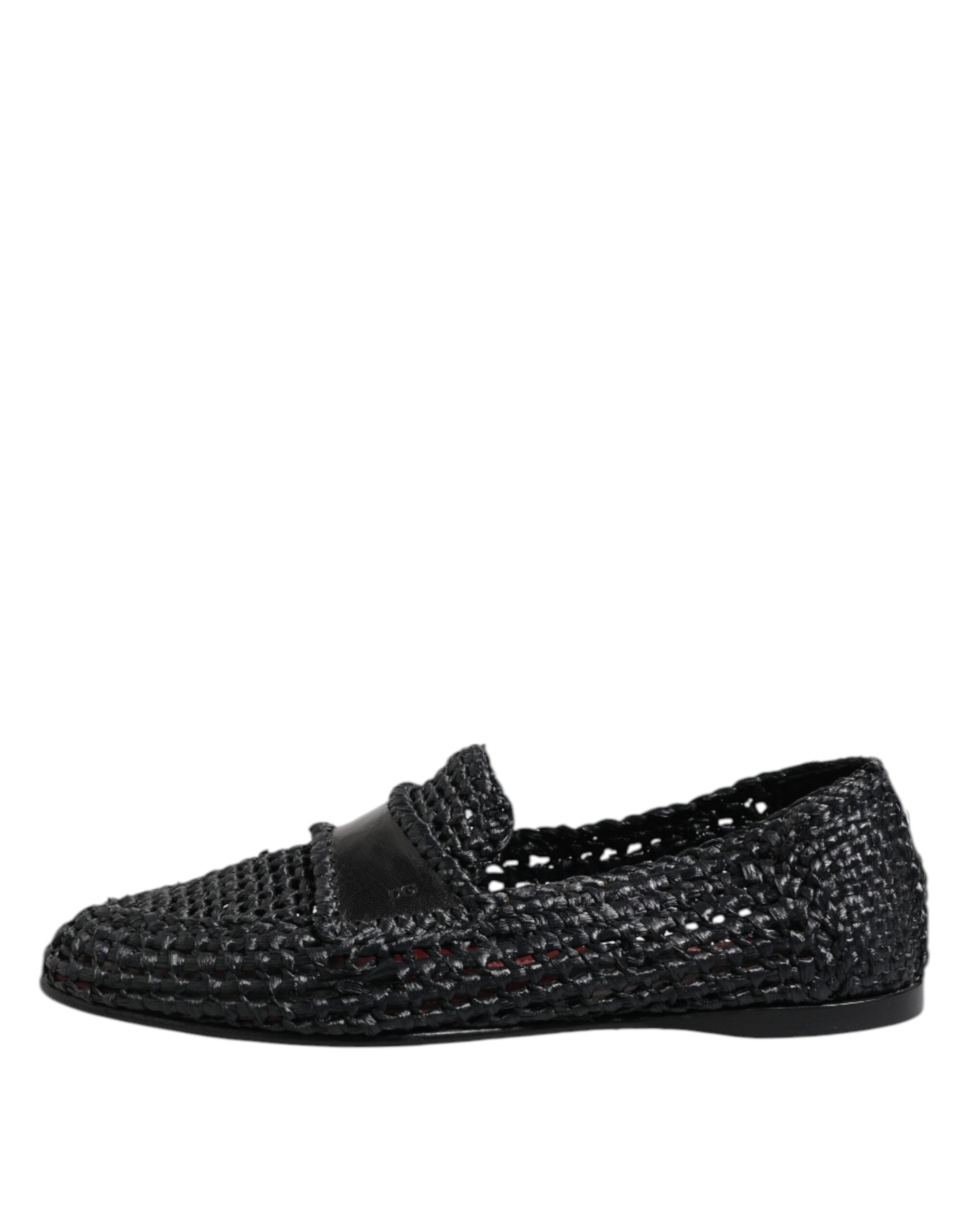 Black Woven Leather Slip On Loafers Men Shoes - ventzia