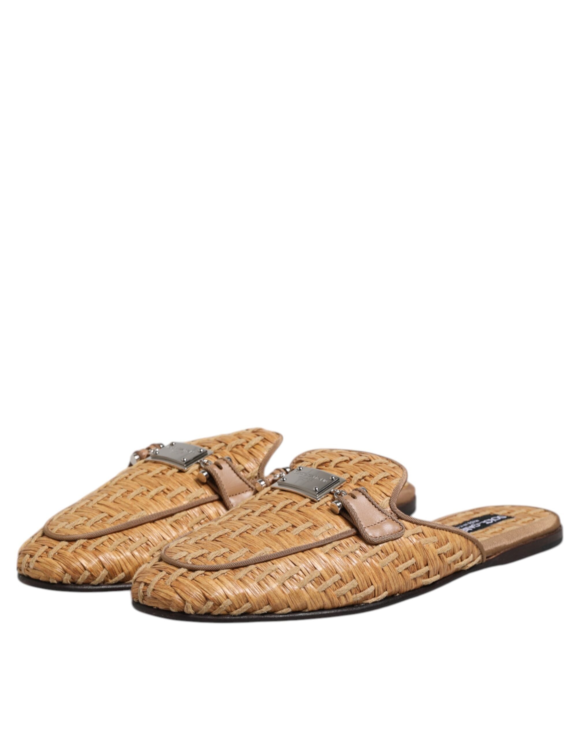 Beige Rattan Flat Mule Men Sandals Shoes - ventzia