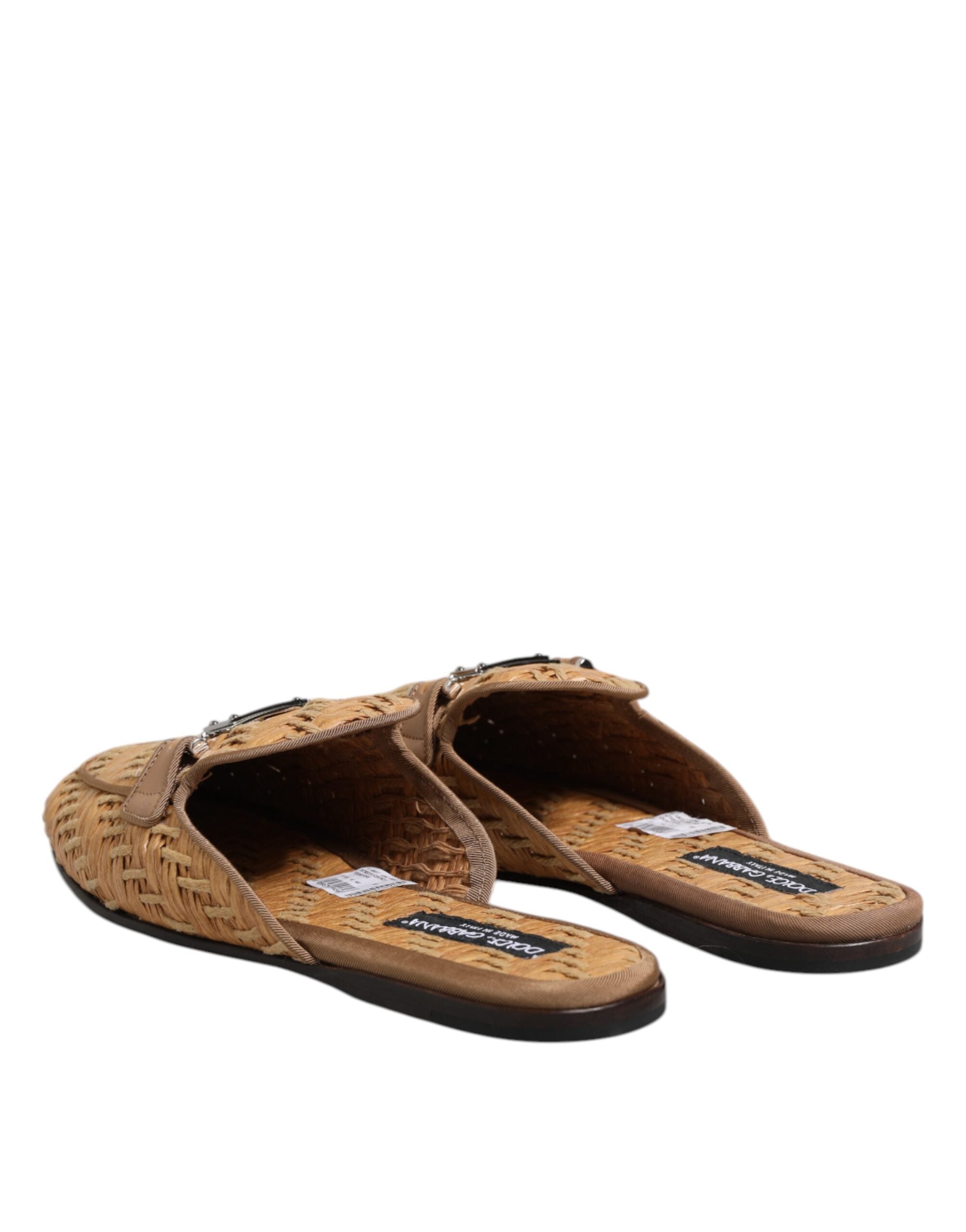 Beige Rattan Flat Mule Men Sandals Shoes - ventzia