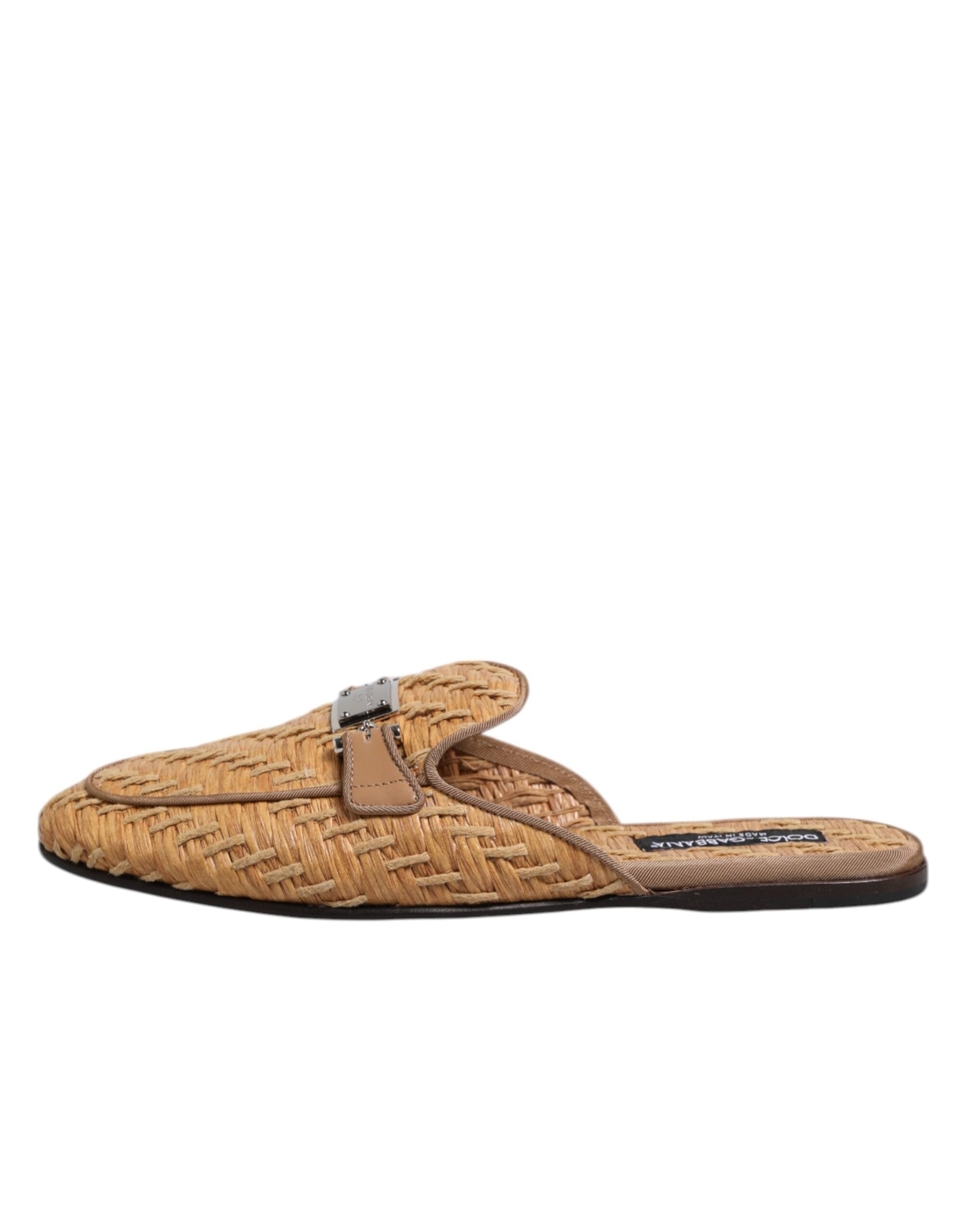 Beige Rattan Flat Mule Men Sandals Shoes - ventzia