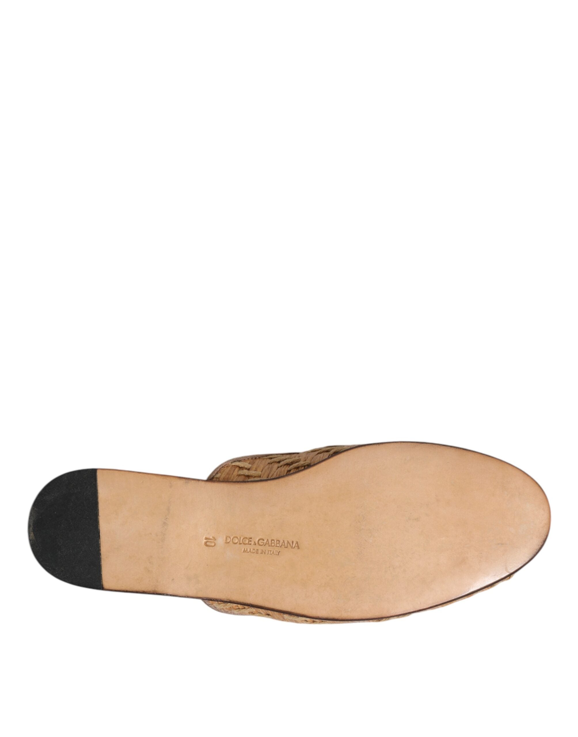 Beige Rattan Flat Mule Men Sandals Shoes - ventzia