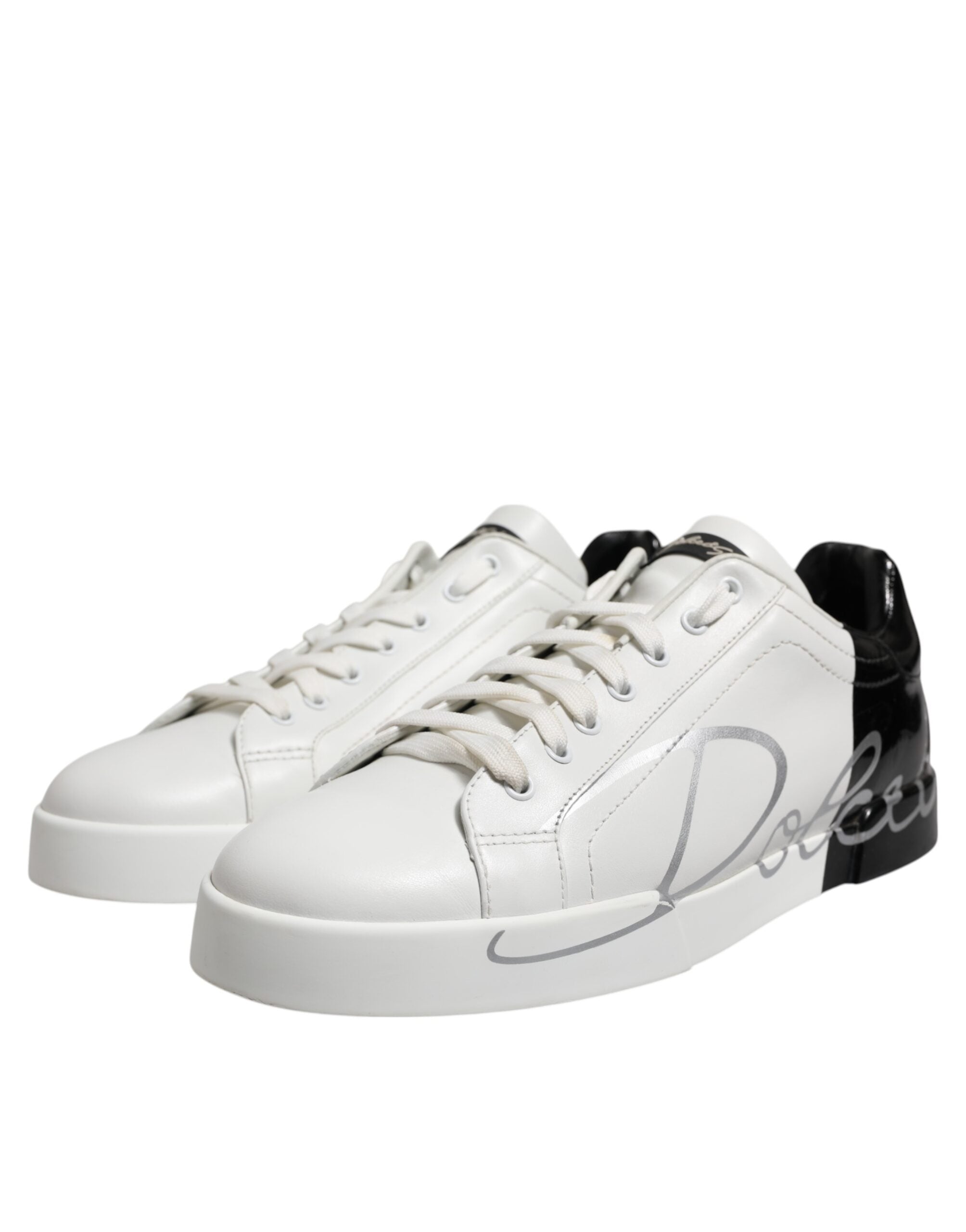 White Black Logo Low Top Leather Sneakers Shoes - ventzia