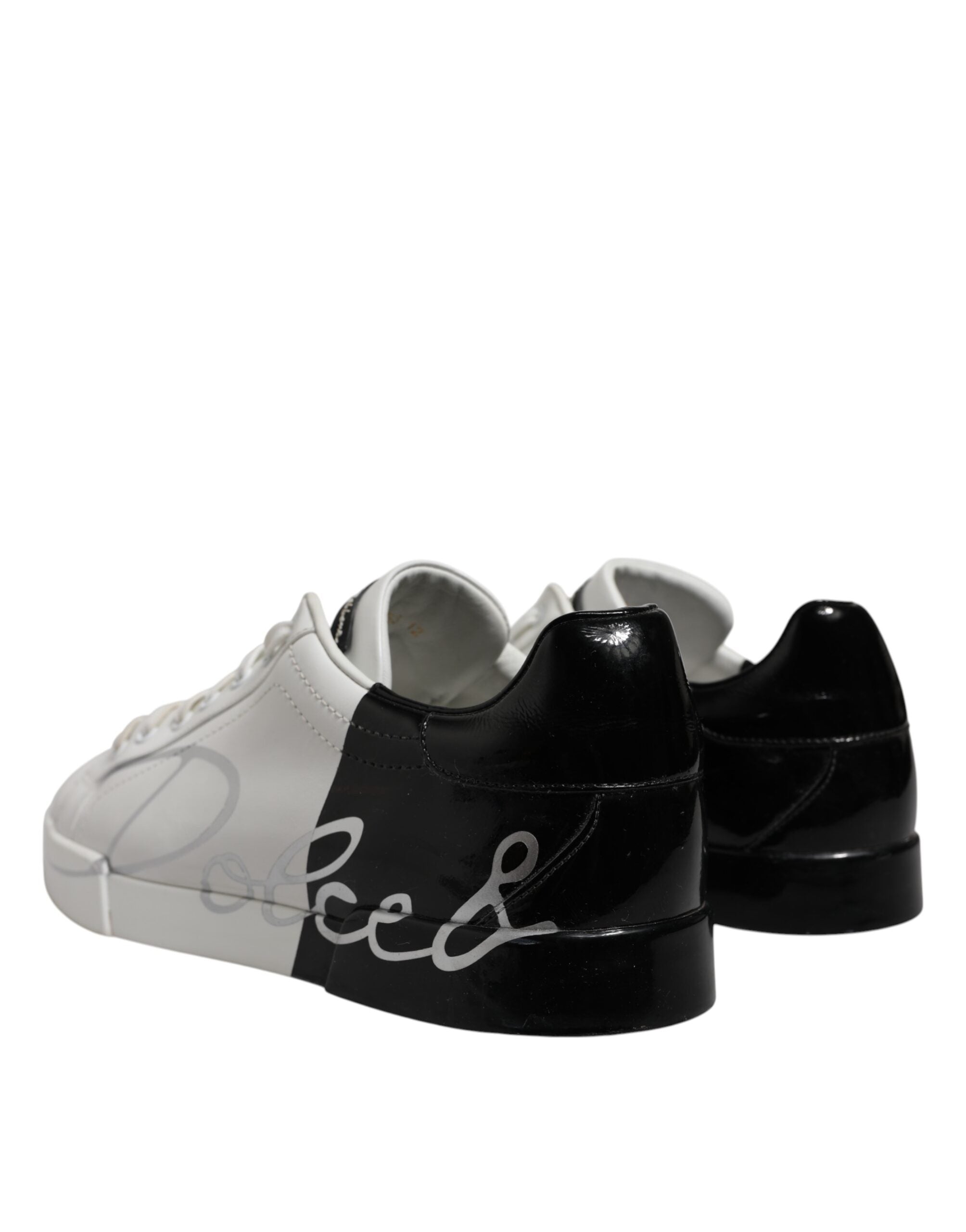 White Black Logo Low Top Leather Sneakers Shoes - ventzia