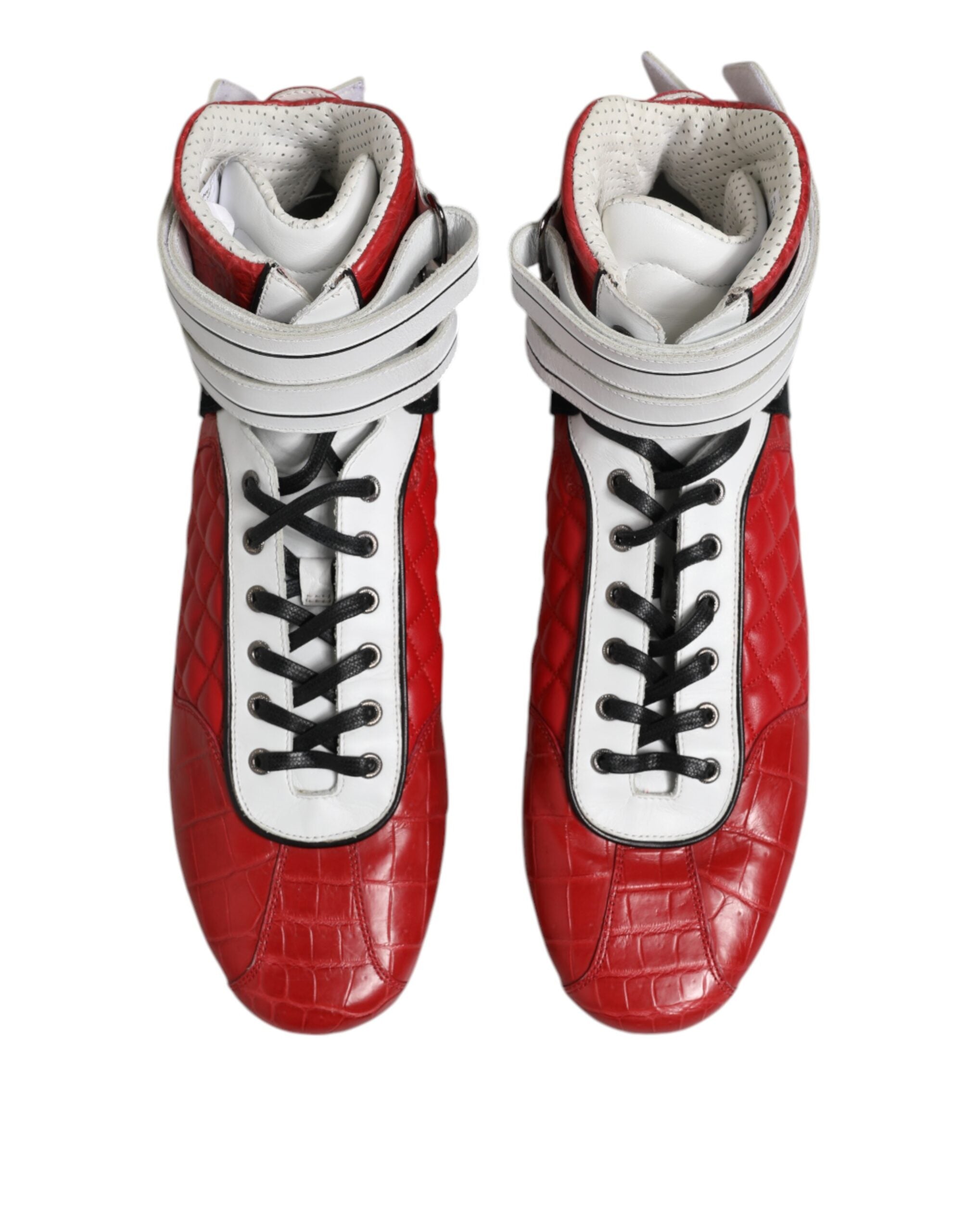 Red Quilted Leather Lace Up Sneakers Shoes - ventzia