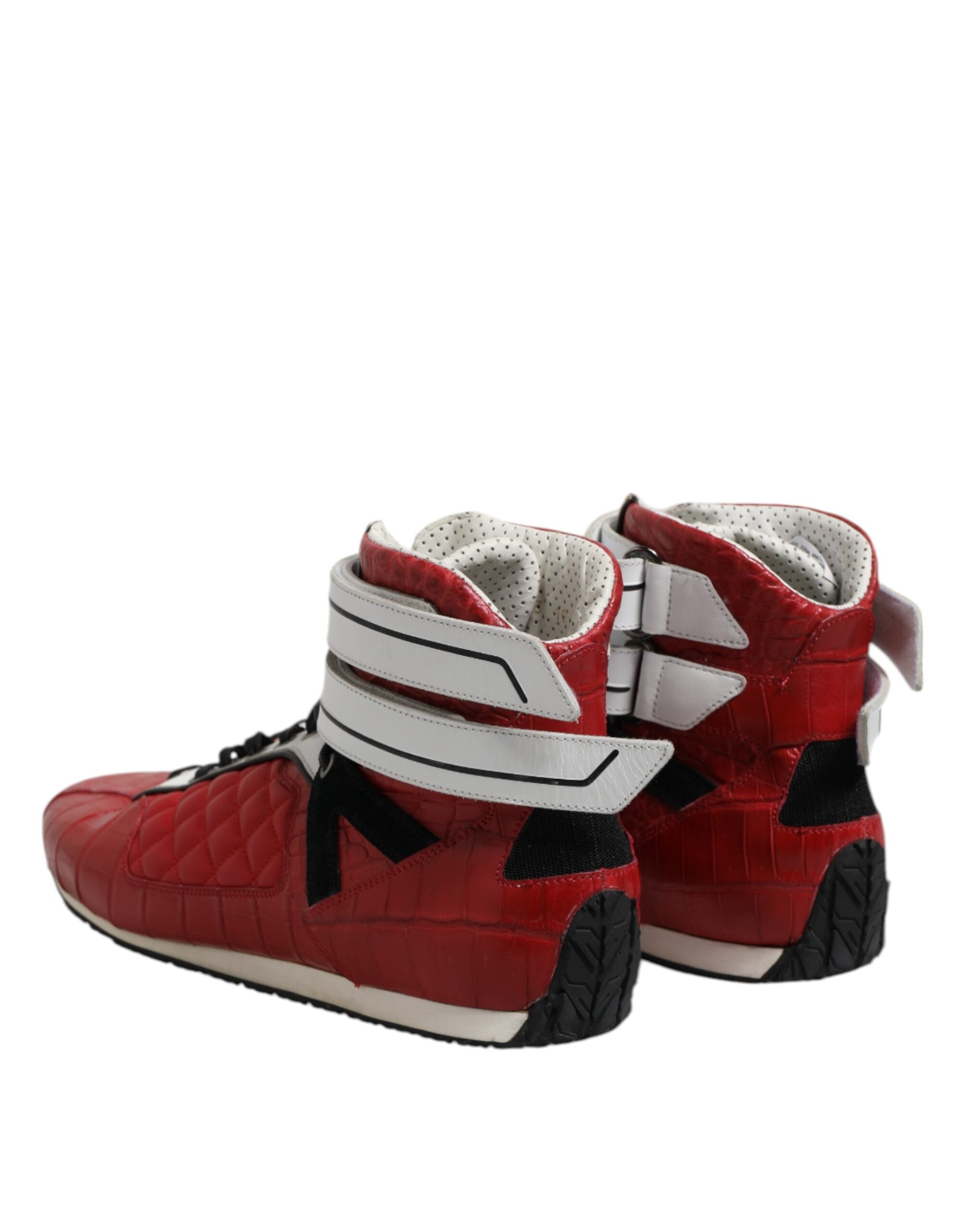 Red Quilted Leather Lace Up Sneakers Shoes - ventzia