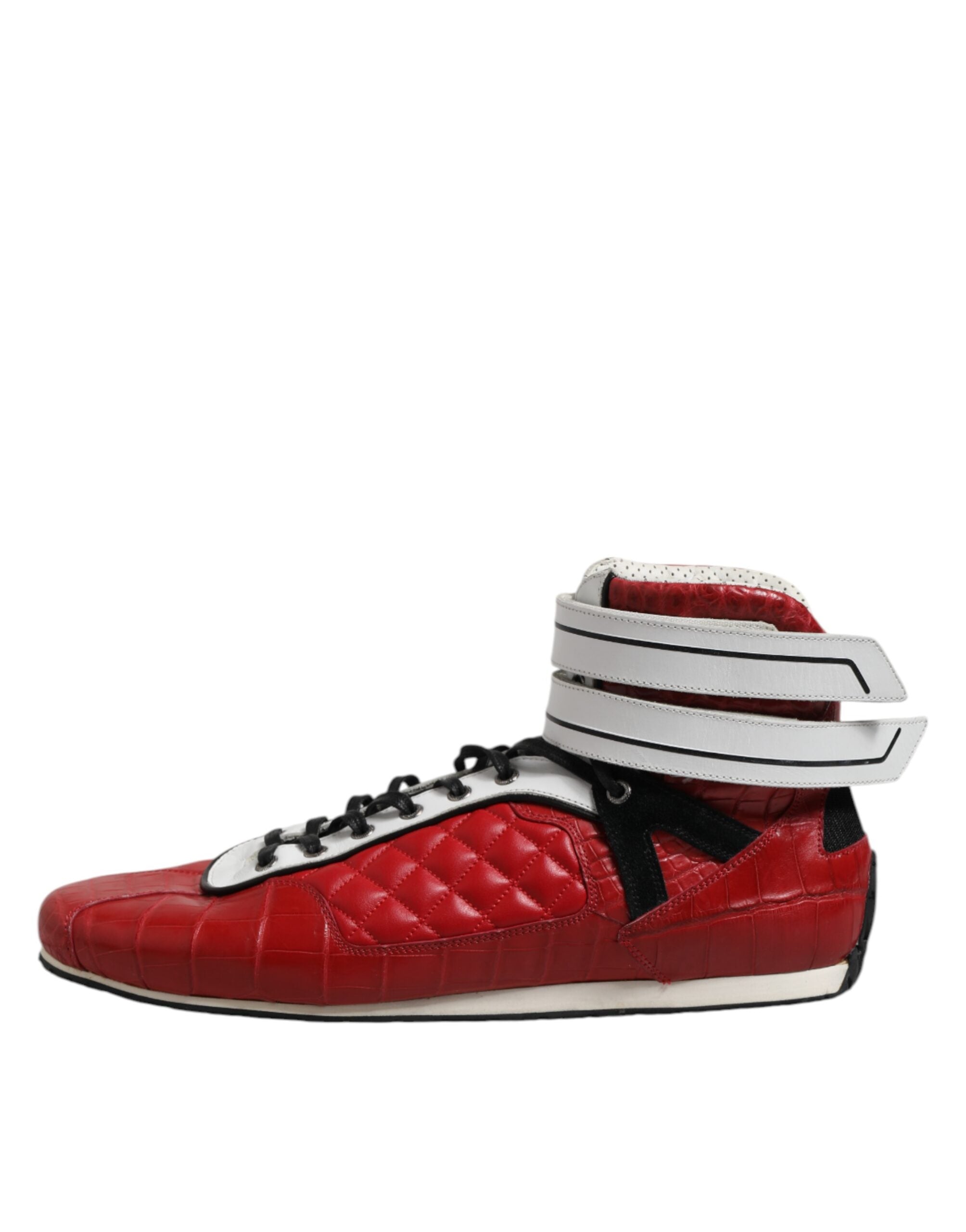 Red Quilted Leather Lace Up Sneakers Shoes - ventzia