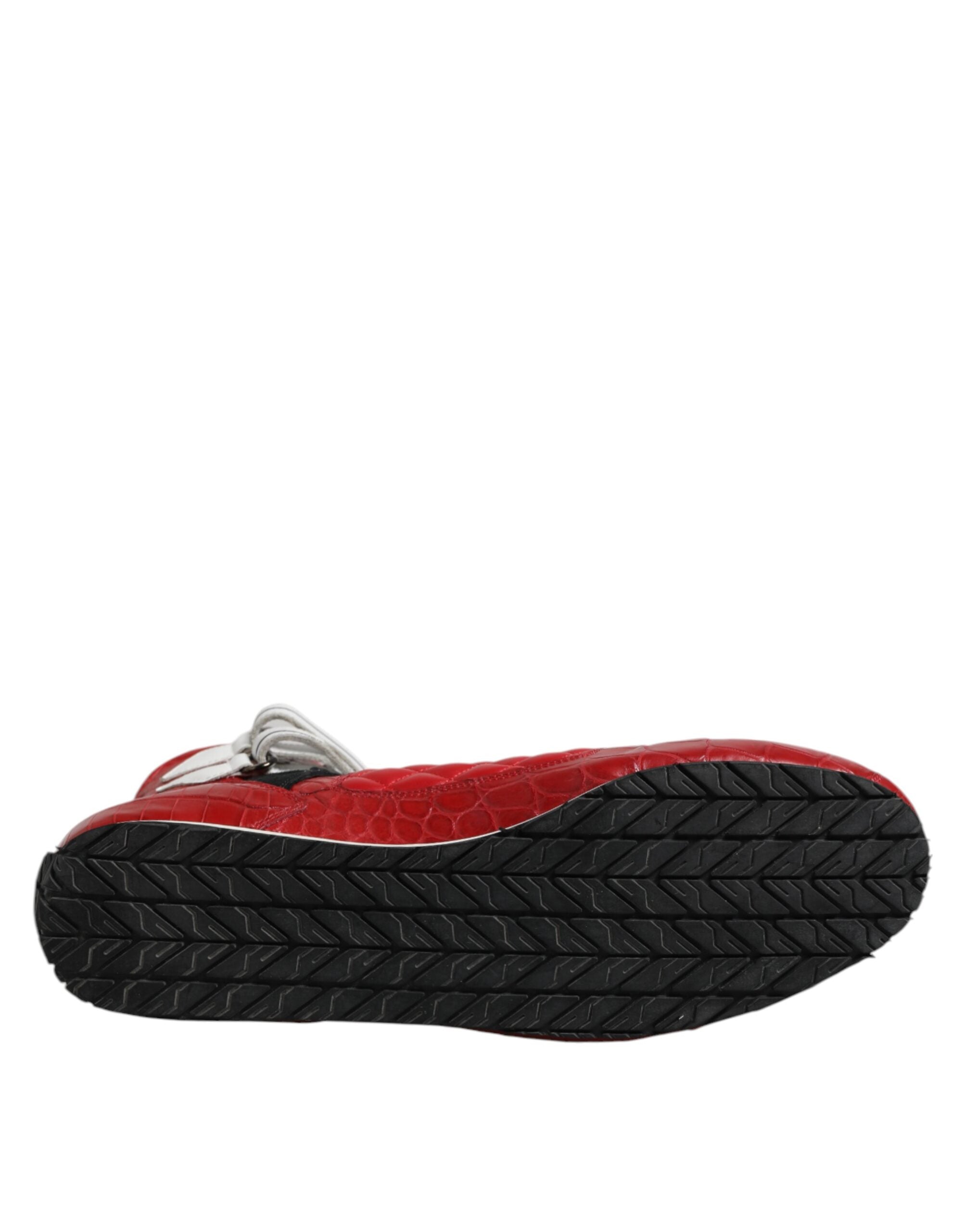 Red Quilted Leather Lace Up Sneakers Shoes - ventzia
