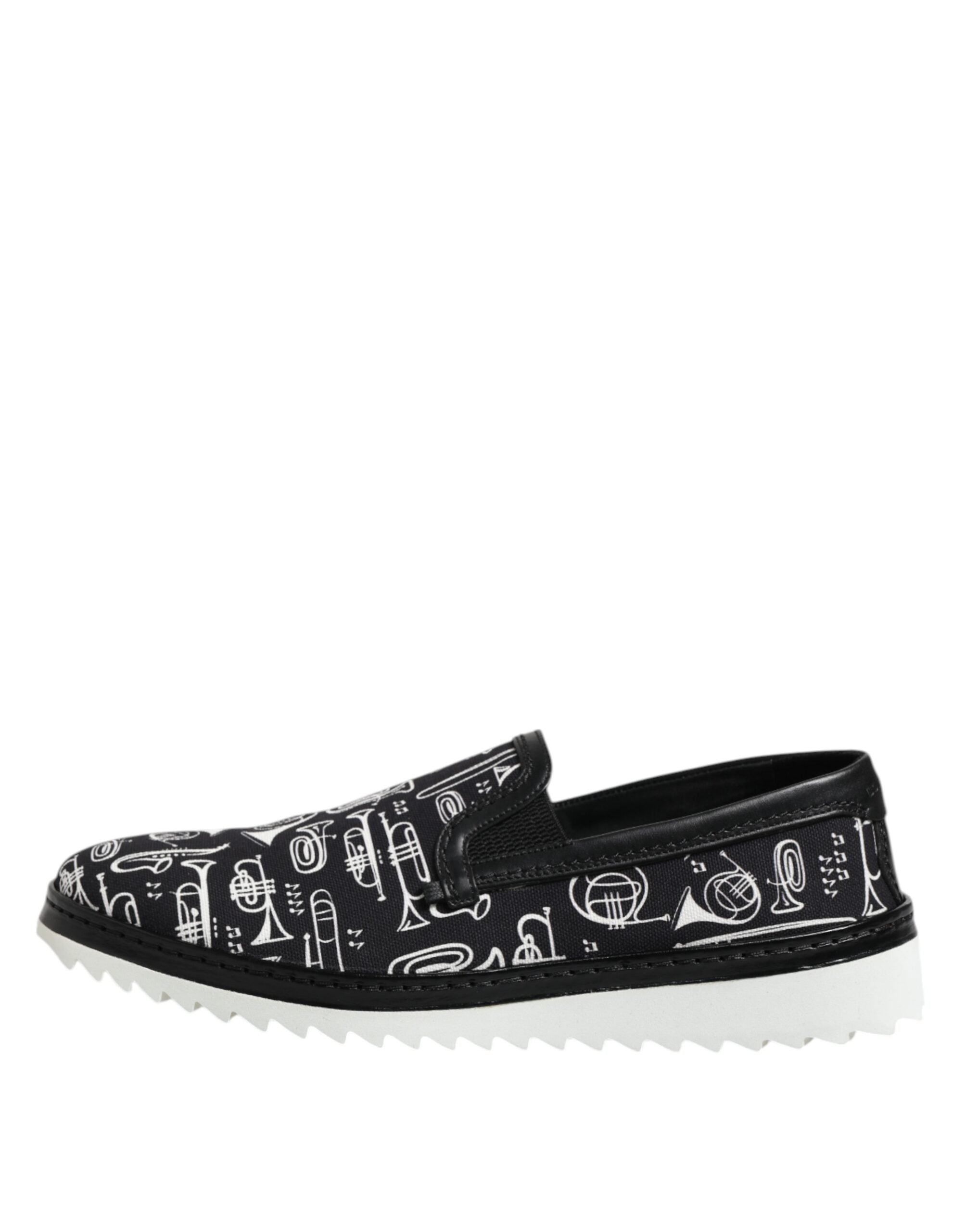 Black Slip On Printed Men Loafers Shoes - ventzia