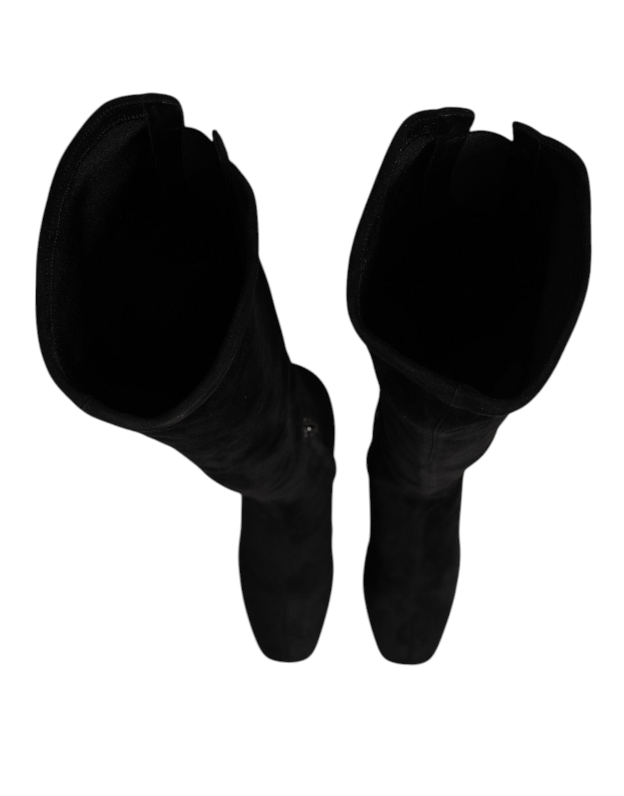 Black Suede Leather Knee High Boots Shoes - ventzia