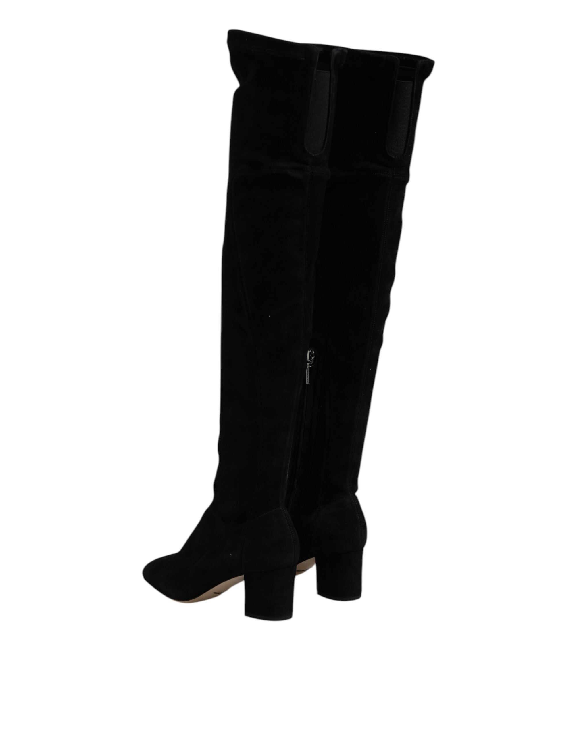 Black Suede Leather Knee High Boots Shoes - ventzia