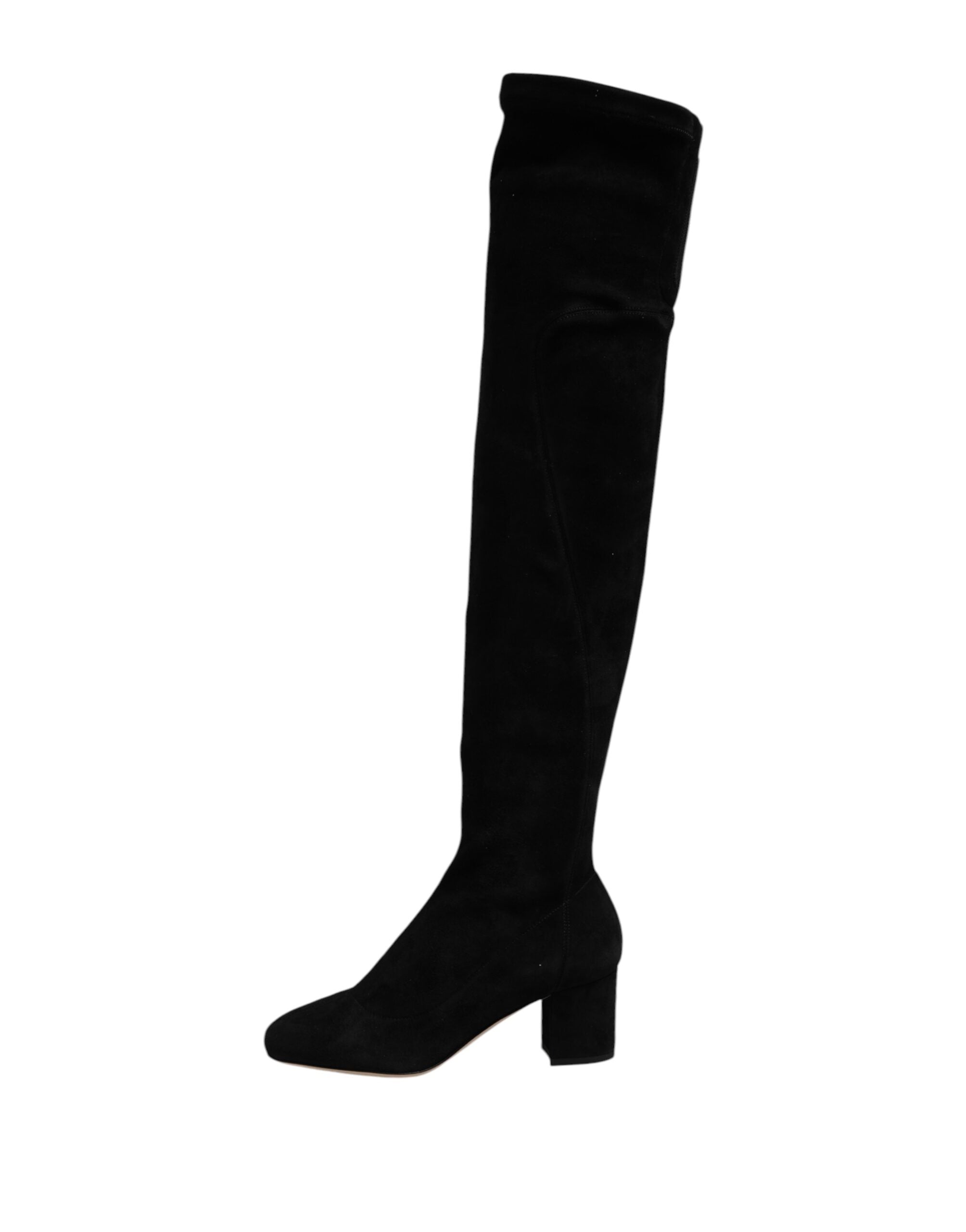 Black Suede Leather Knee High Boots Shoes - ventzia