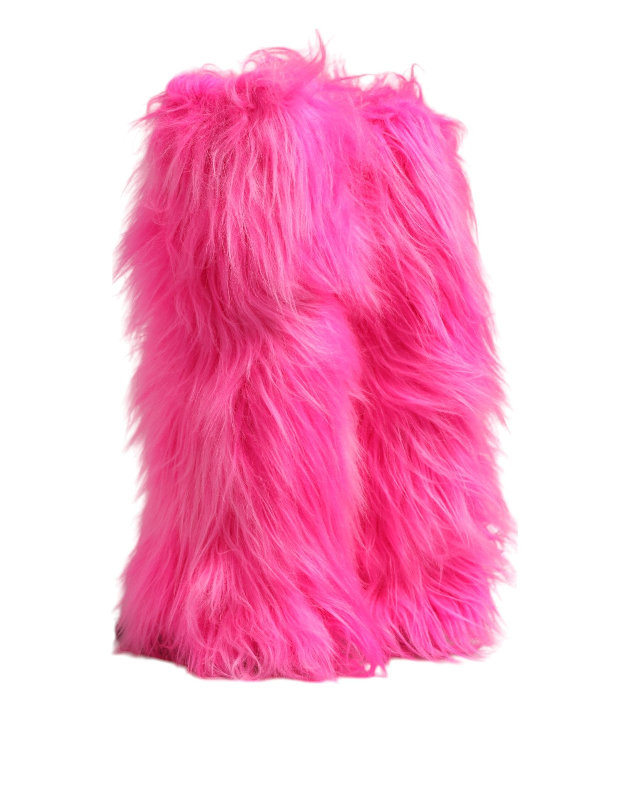 Pink Faux Fur Leather High Heels Boots Shoes - ventzia