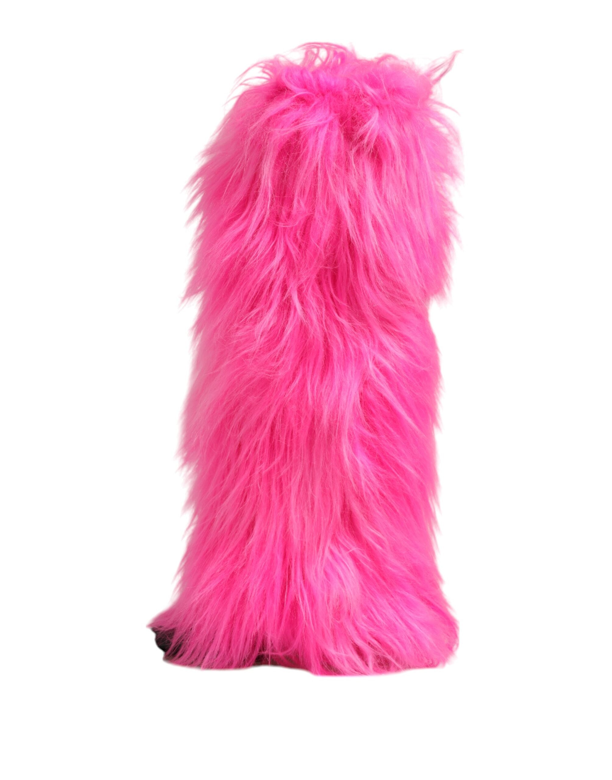Pink Faux Fur Leather High Heels Boots Shoes - ventzia
