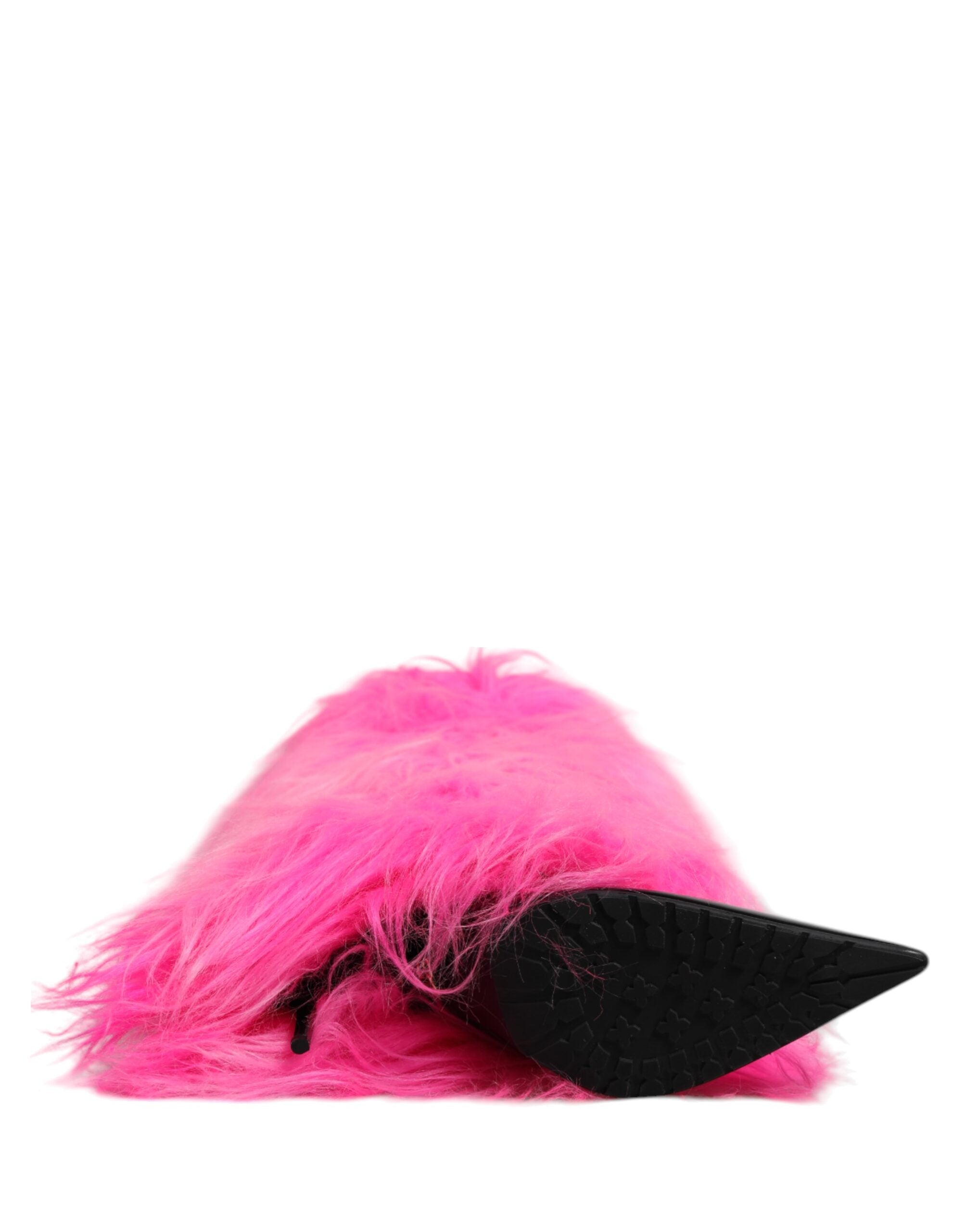 Pink Faux Fur Leather High Heels Boots Shoes - ventzia