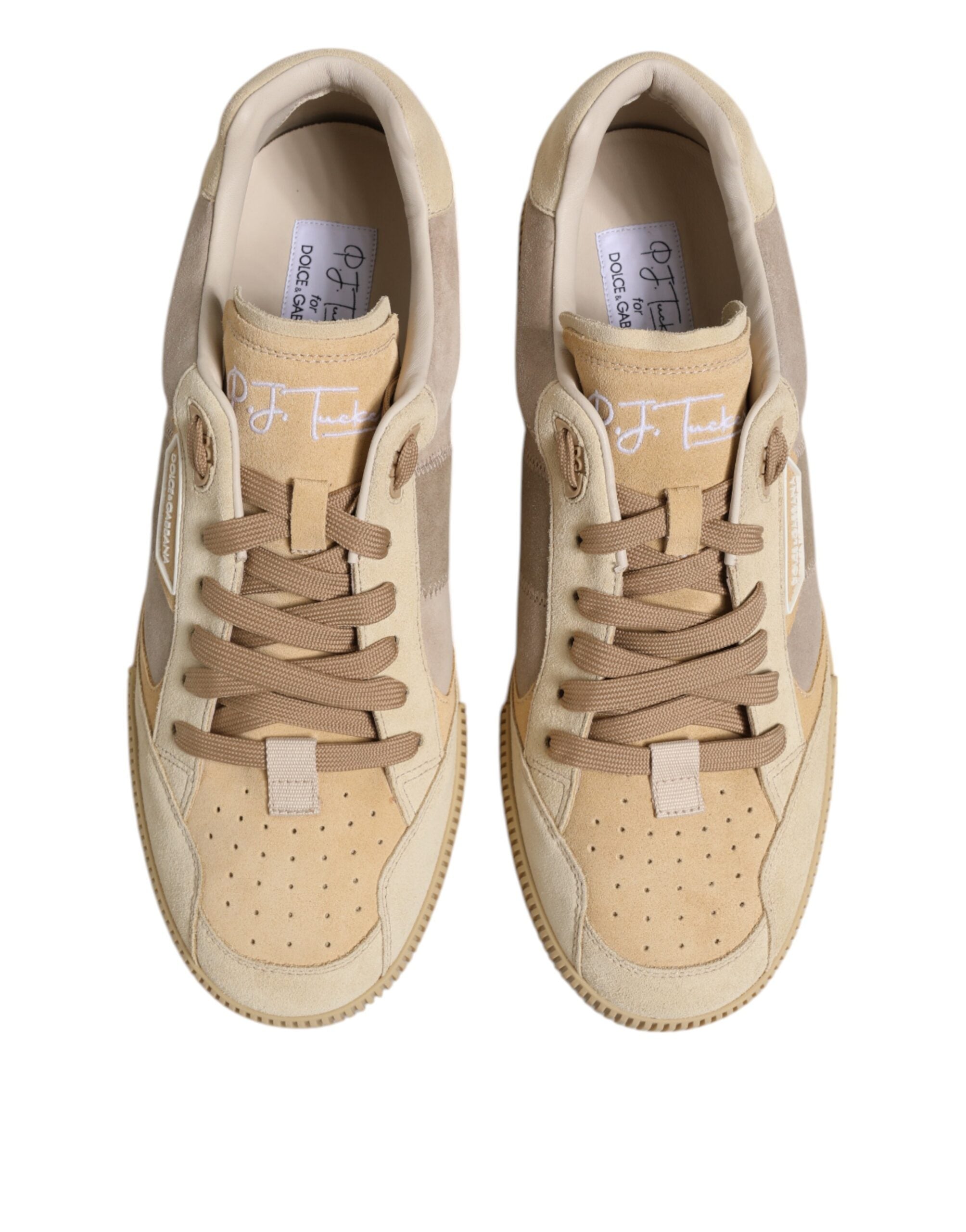 Beige Leather Low Top Lace Up Sneakers Shoes - ventzia