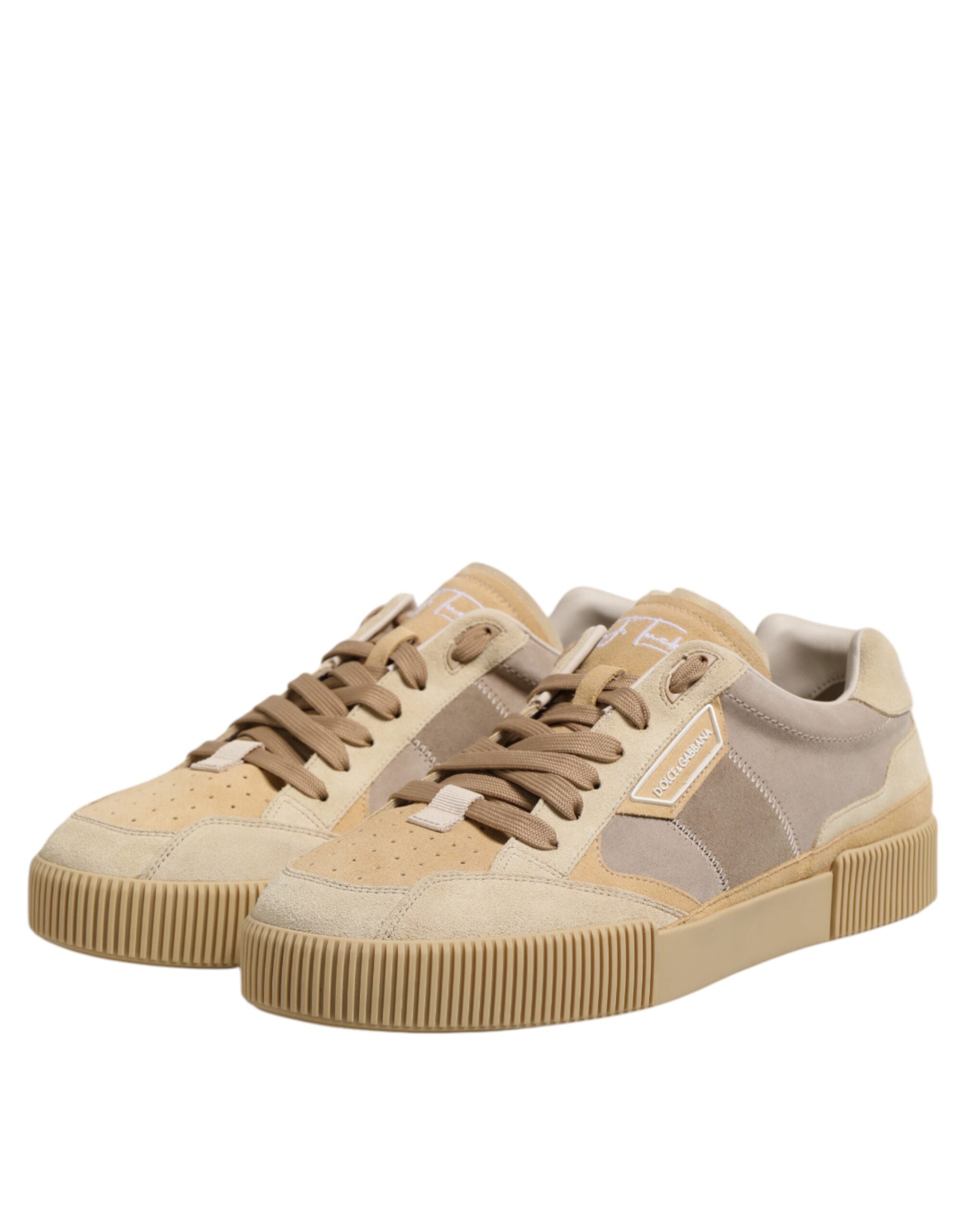 Beige Leather Low Top Lace Up Sneakers Shoes - ventzia