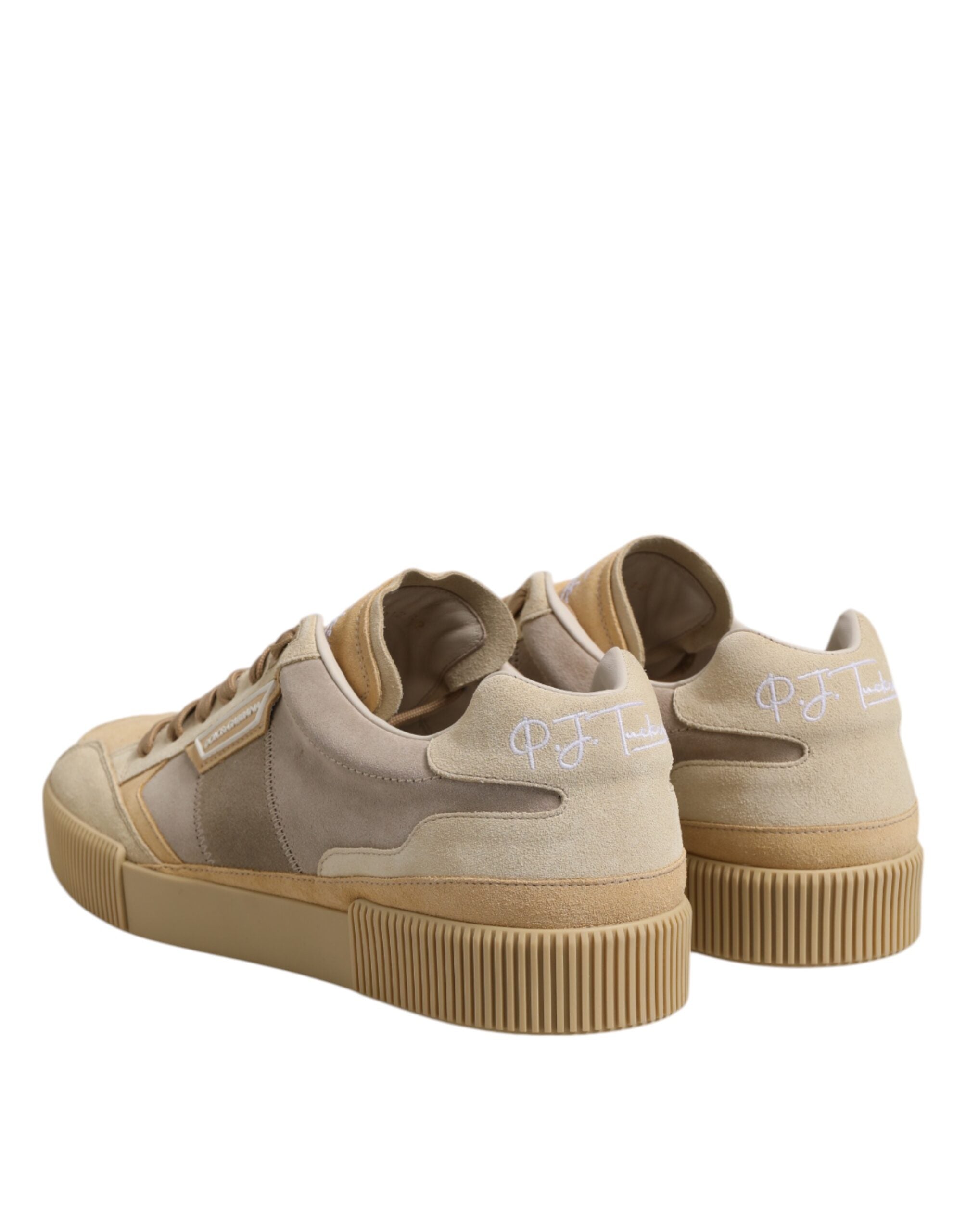 Beige Leather Low Top Lace Up Sneakers Shoes - ventzia