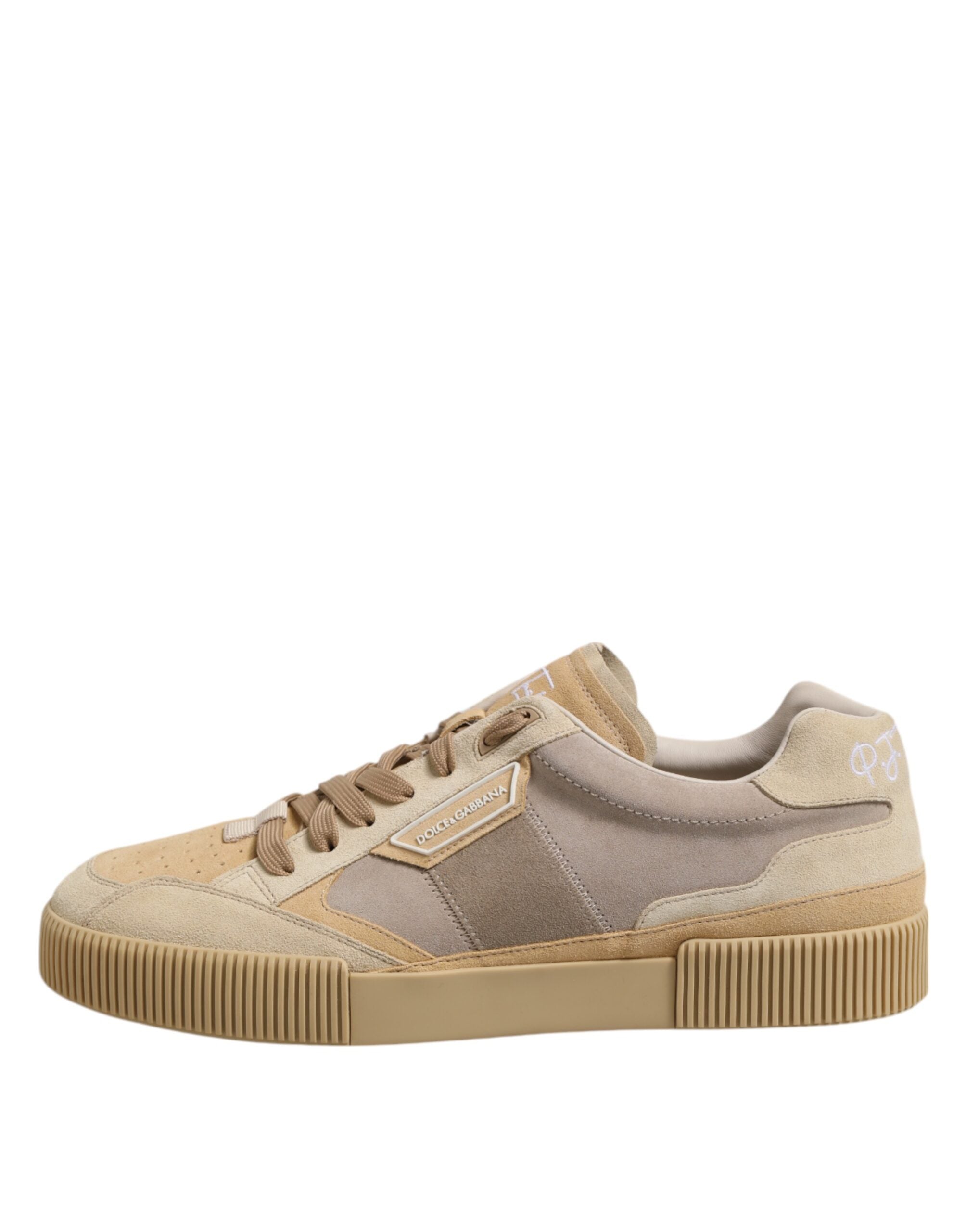 Beige Leather Low Top Lace Up Sneakers Shoes - ventzia