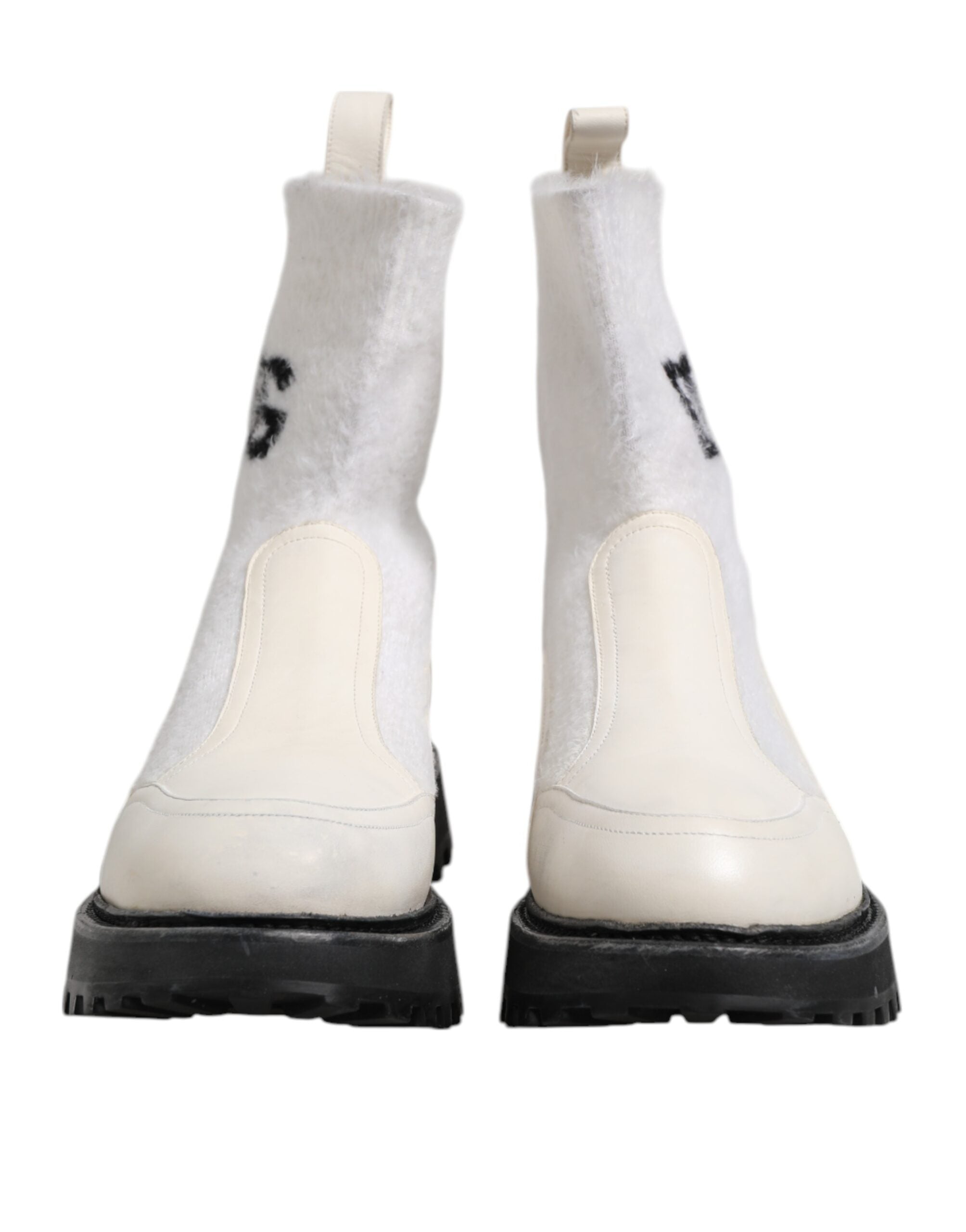 White Beige DG Logo Mid Calf Boots Shoes - ventzia