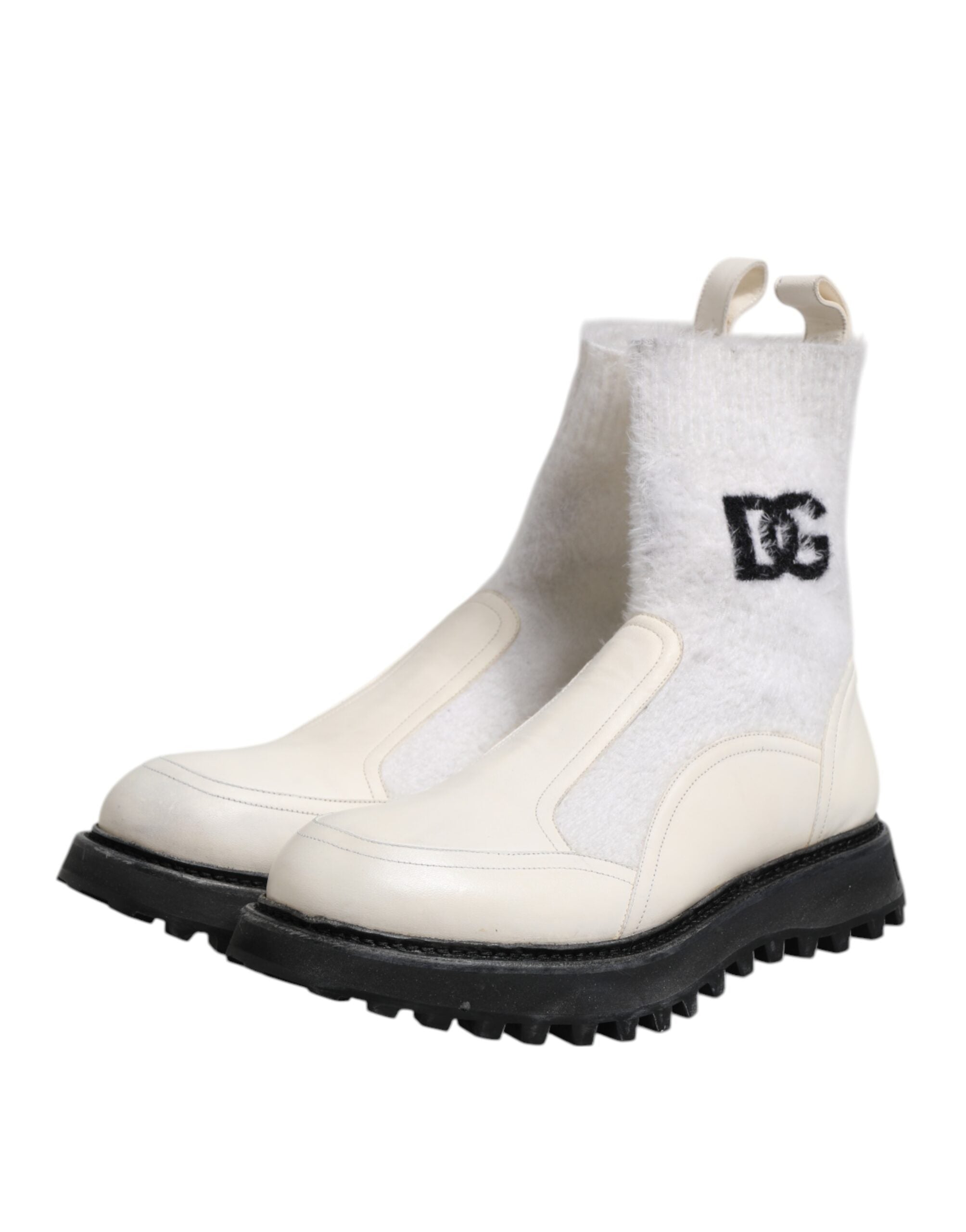 White Beige DG Logo Mid Calf Boots Shoes - ventzia