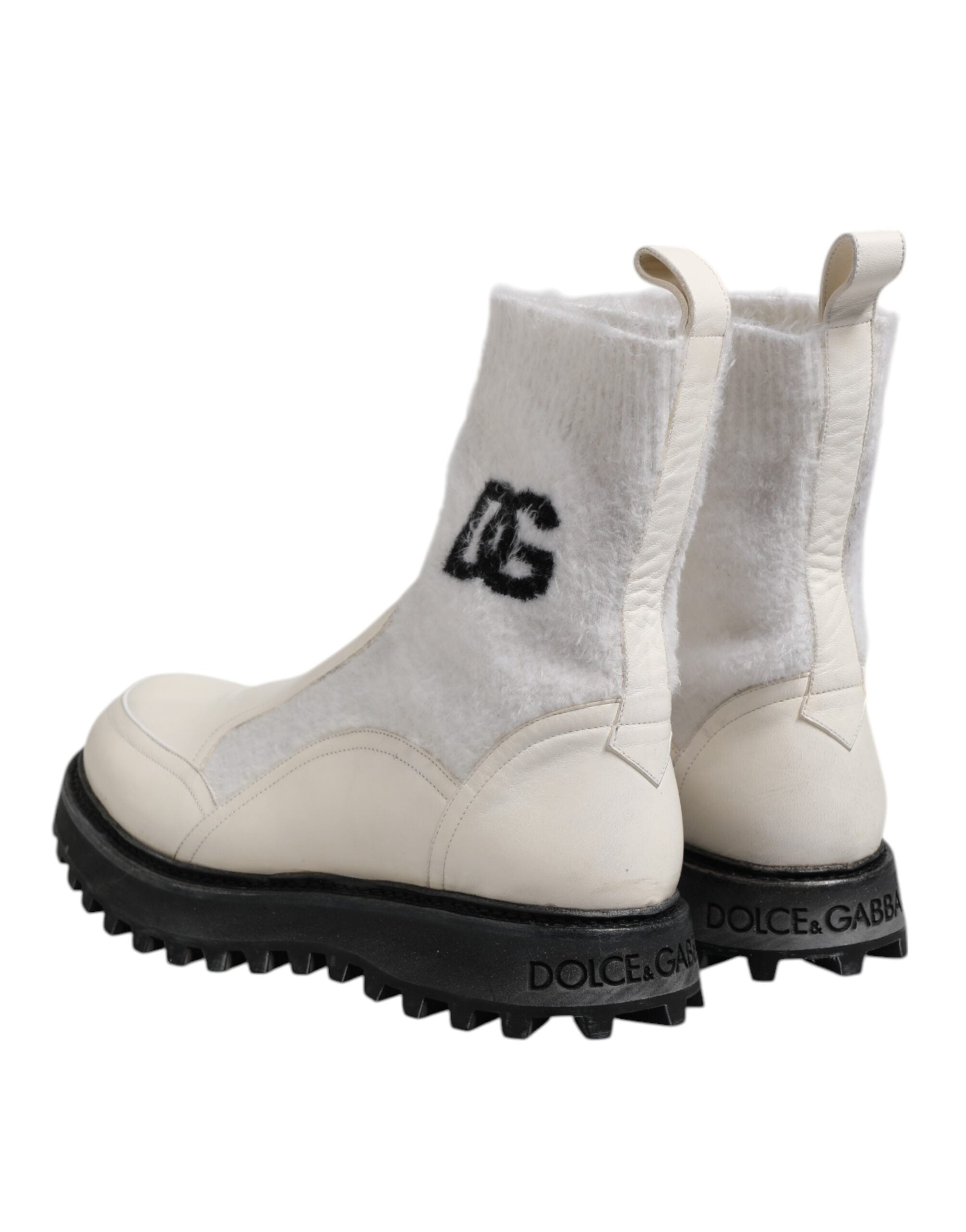 White Beige DG Logo Mid Calf Boots Shoes - ventzia